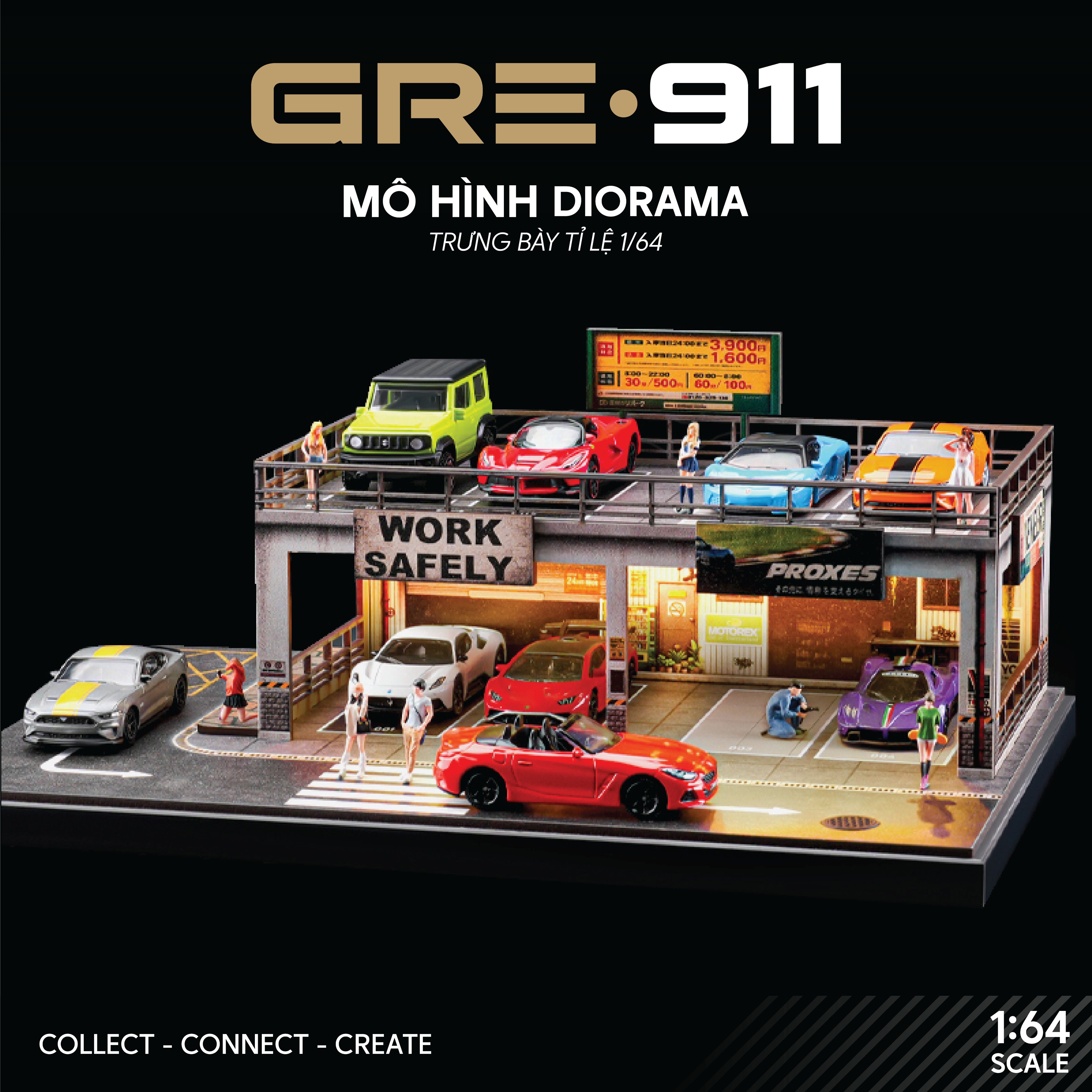 Mô hình Diorama Garage workshop 2 tầng tích hợp bãi đỗ xe GRE911LED-42