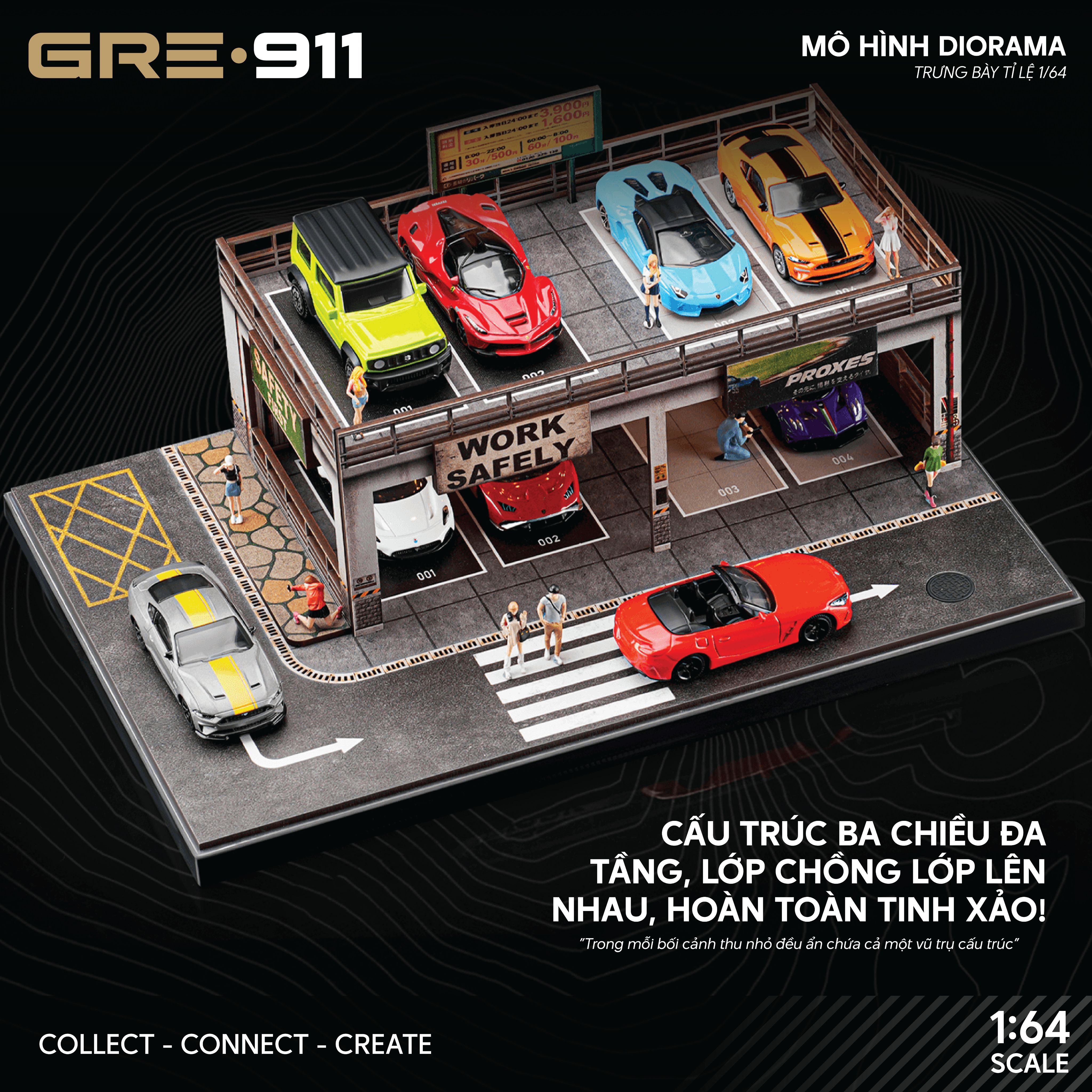 Mô hình Diorama Garage workshop 2 tầng tích hợp bãi đỗ xe GRE911LED-42