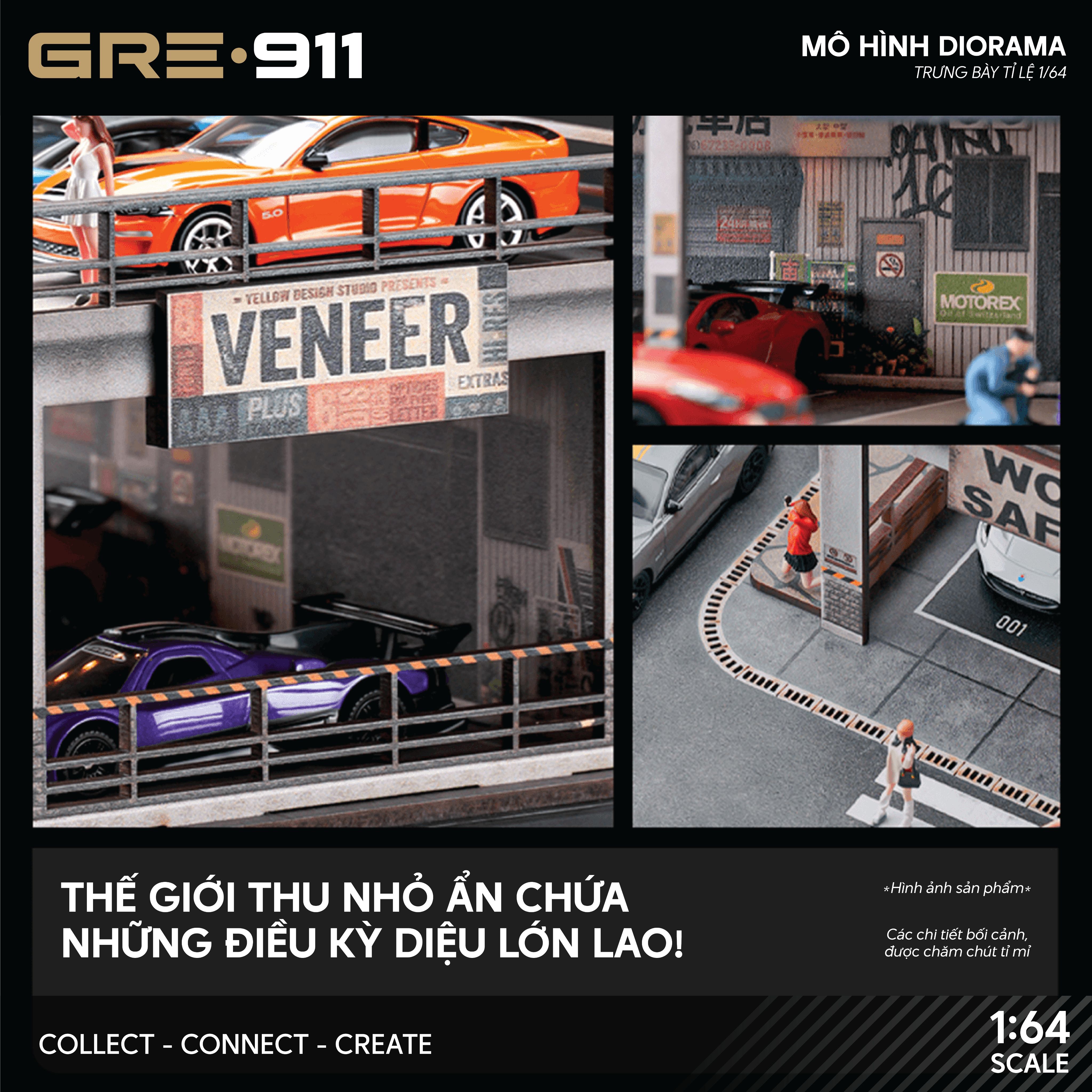 Mô hình Diorama Garage workshop 2 tầng tích hợp bãi đỗ xe GRE911LED-42