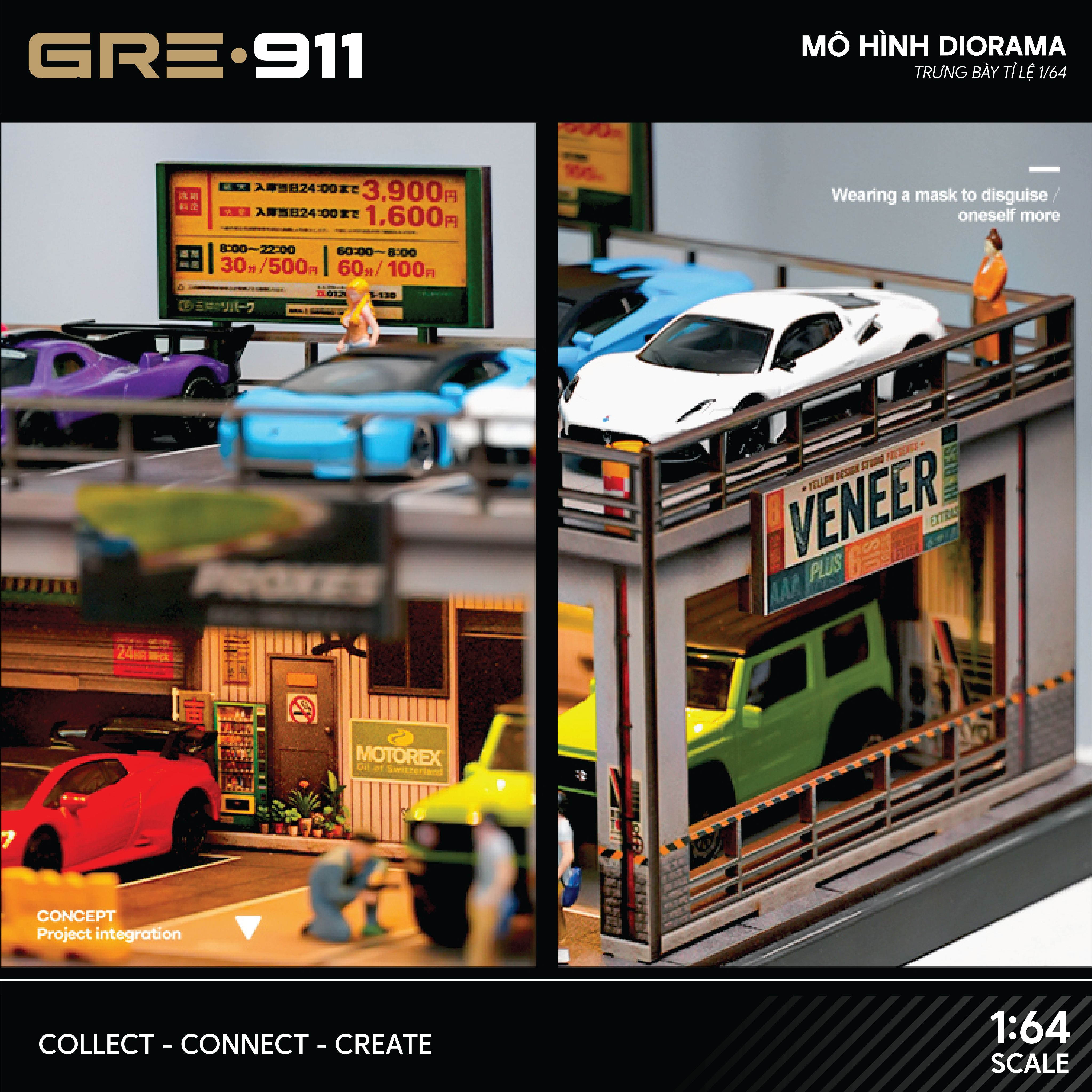 Mô hình Diorama Garage workshop 2 tầng tích hợp bãi đỗ xe GRE911LED-42