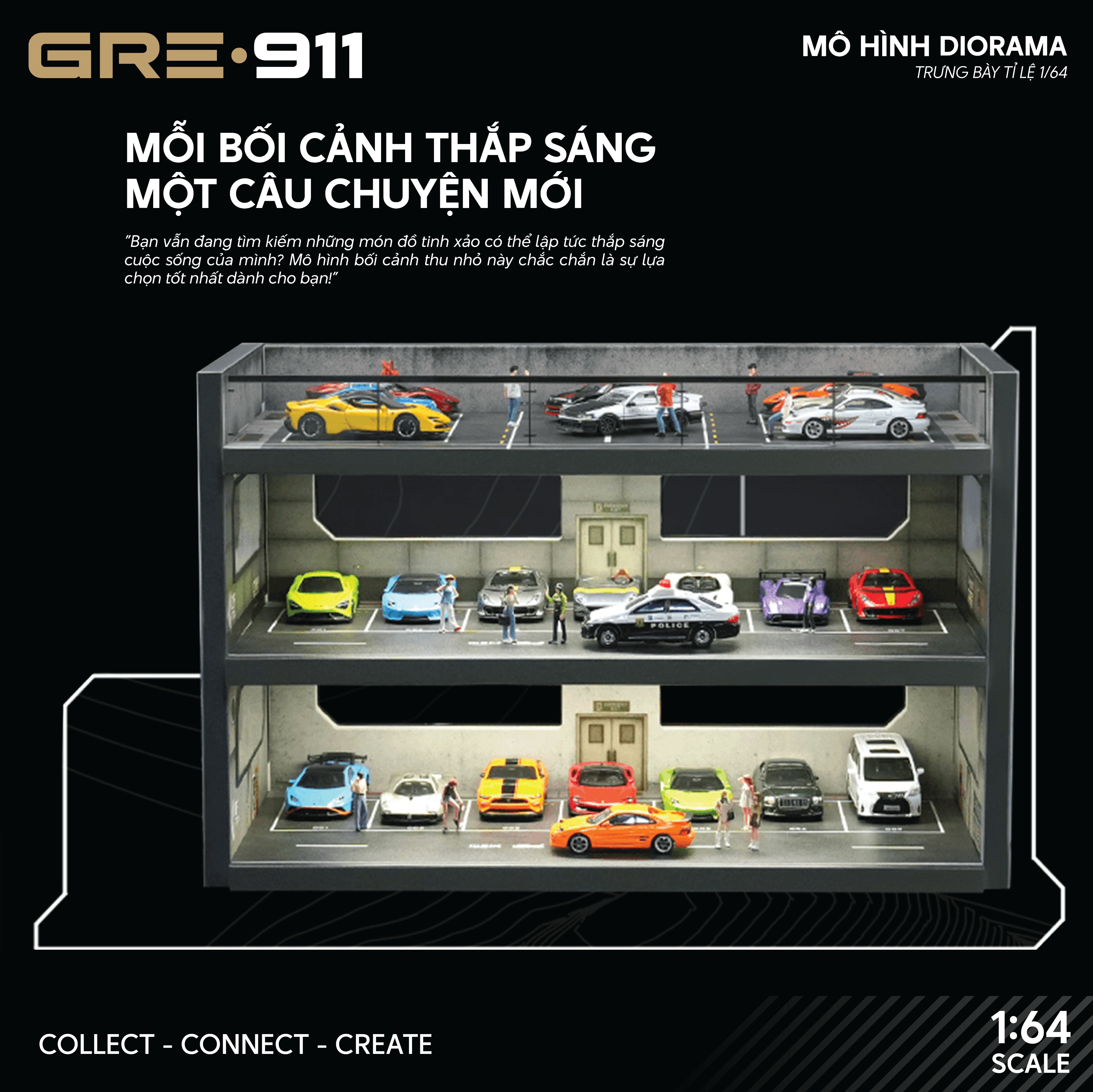 Mô hình trưng bày bãi đỗ xe đô thị 3 tầng thiết kế mở Có Cửa Sổ