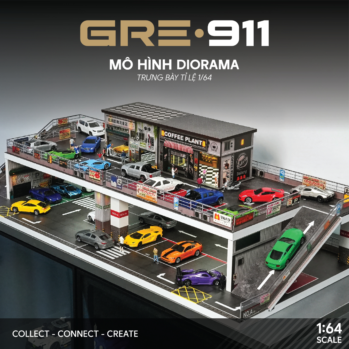 Mô hình Diorama 1:64 Bãi Đỗ Xe Nhiều Tầng Kết Hợp Đường Dốc GRE911LED-51