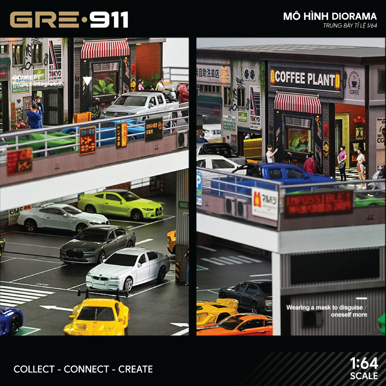 Mô hình Diorama 1:64 Bãi Đỗ Xe Nhiều Tầng Kết Hợp Đường Dốc GRE911LED-51