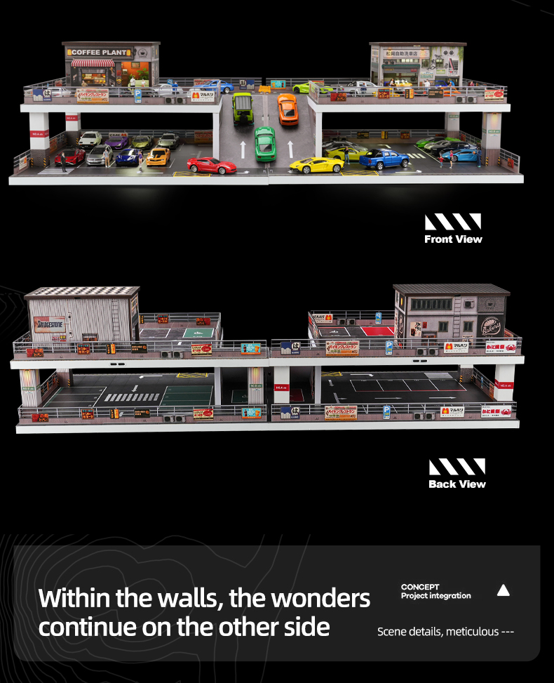 Diorama 1:64 Bãi Đỗ Xe Nhiều Tầng Kết Hợp Đường Dốc | GRE•911