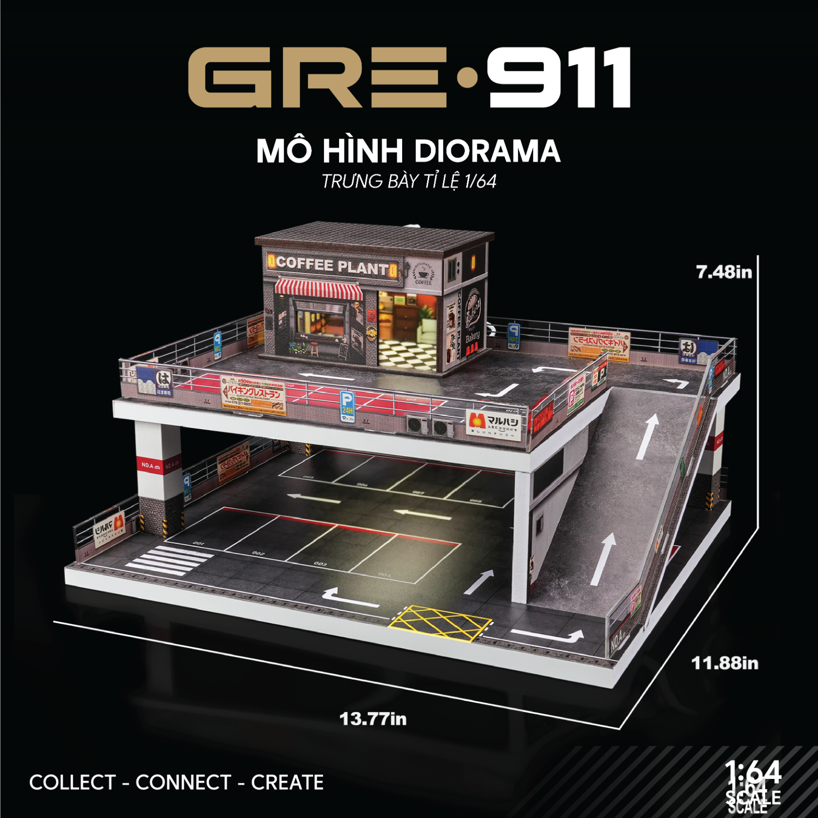 Mô hình Diorama 1:64 Bãi Đỗ Xe Nhiều Tầng Kết Hợp Đường Dốc GRE911LED-51