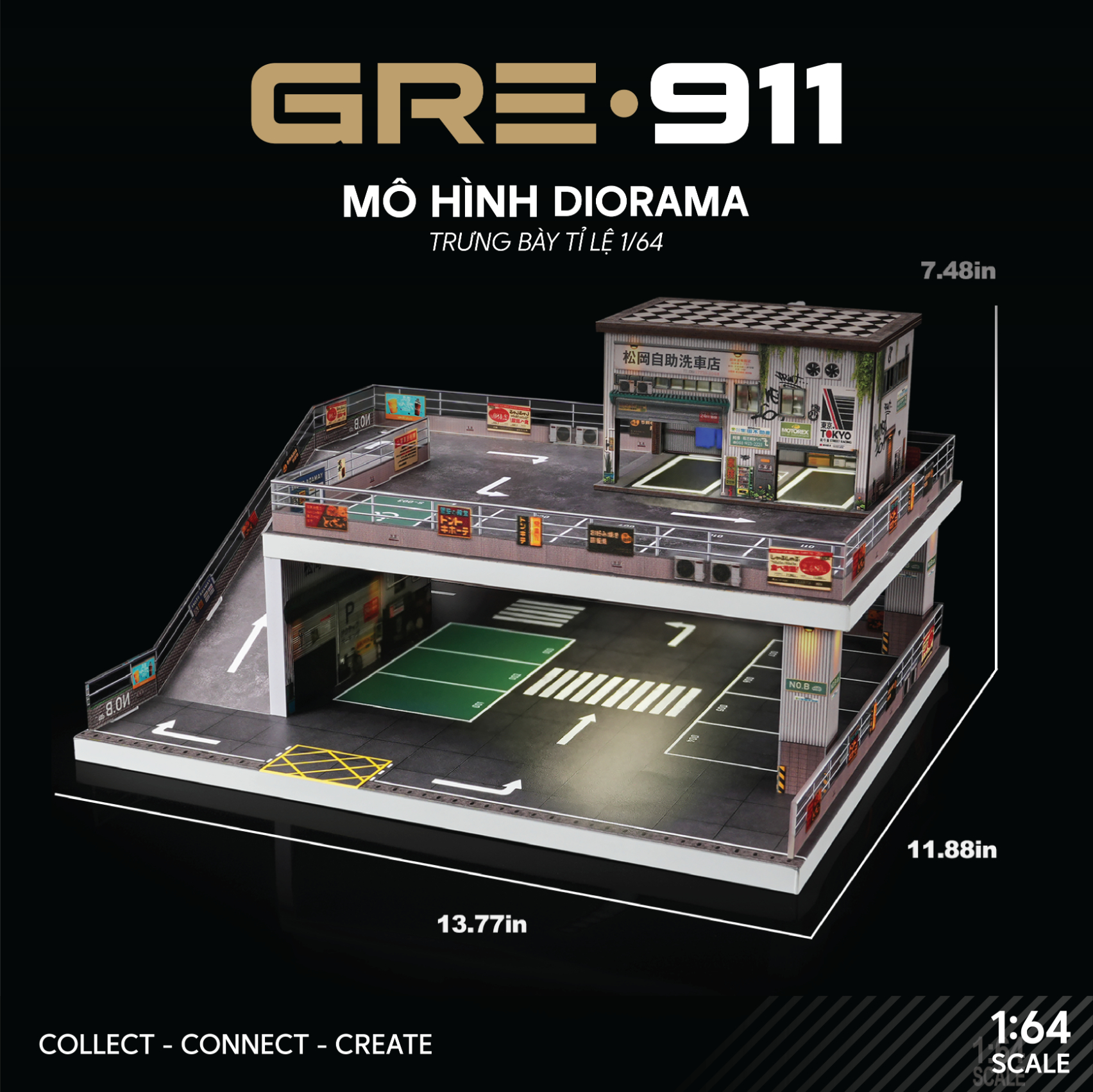Mô hình Diorama 1:64 Bãi Đỗ Xe Nhiều Tầng Kết Hợp Đường Dốc GRE911LED-51