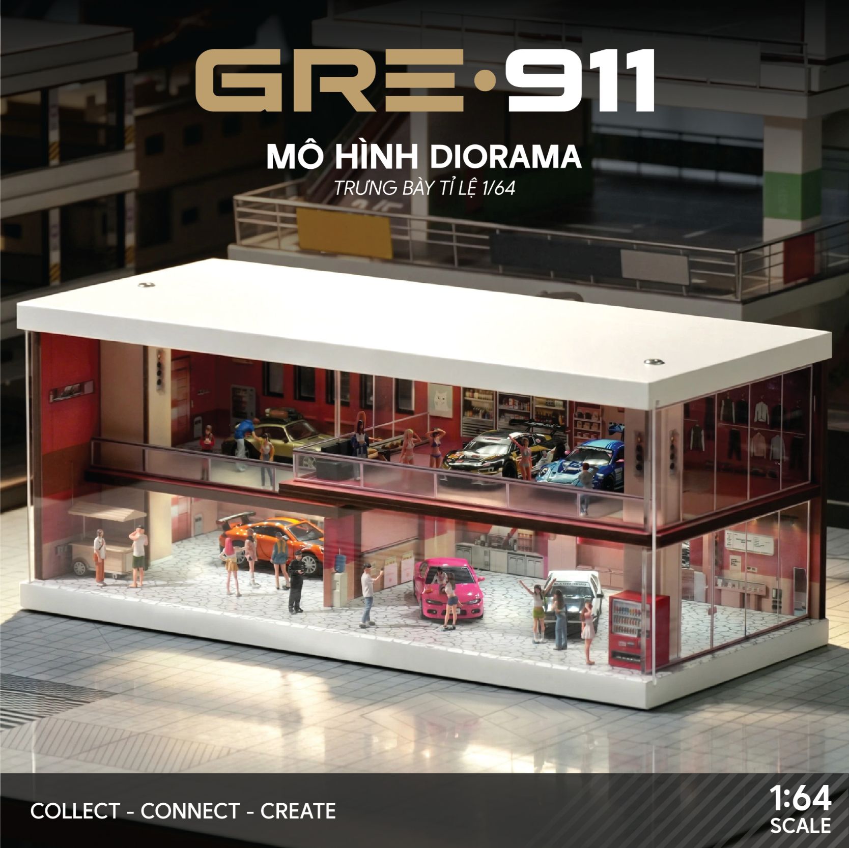 Mô Hình Trưng Bày Diorama 1:64 – Pink Zone Coffee & Car Gallery | GRE911LED-74