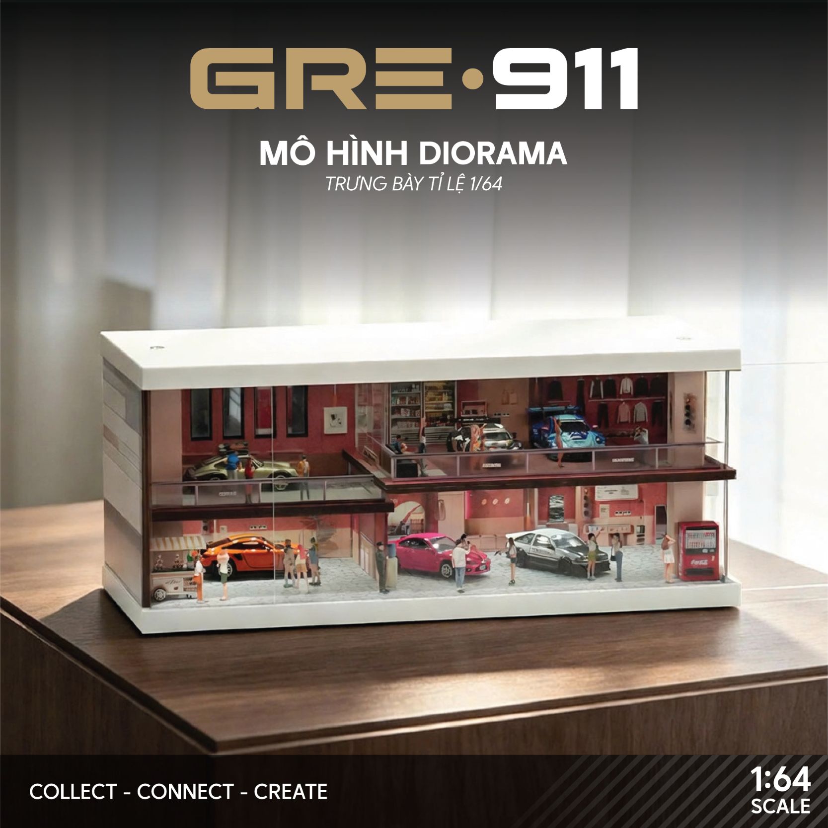 Mô Hình Trưng Bày Diorama 1:64 – Pink Zone Coffee & Car Gallery | GRE911LED-74