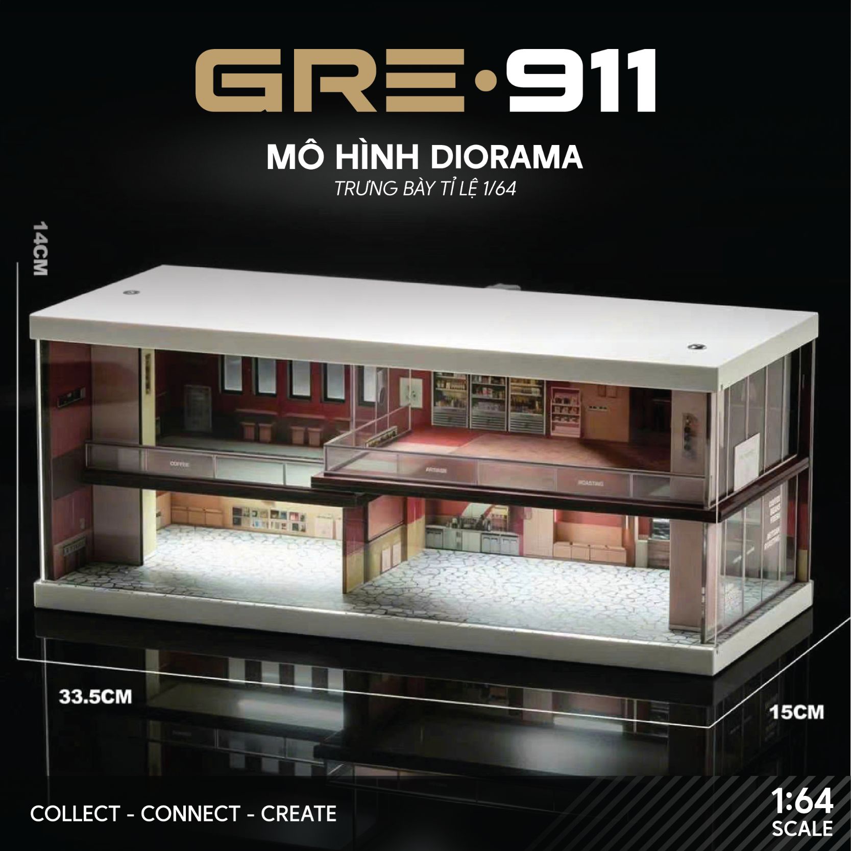 Mô Hình Trưng Bày Diorama 1:64 – Pink Zone Coffee & Car Gallery | GRE911LED-74