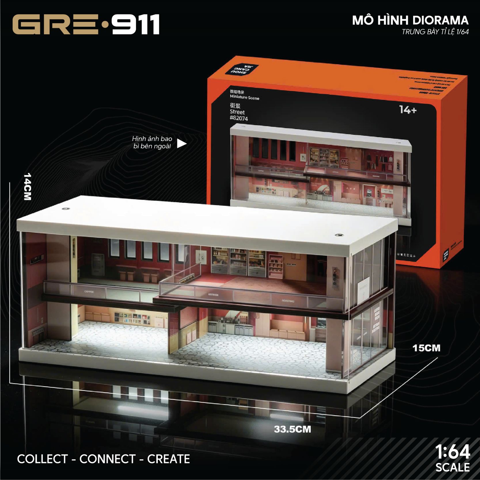 Mô Hình Trưng Bày Diorama 1:64 – Pink Zone Coffee & Car Gallery | GRE911LED-74
