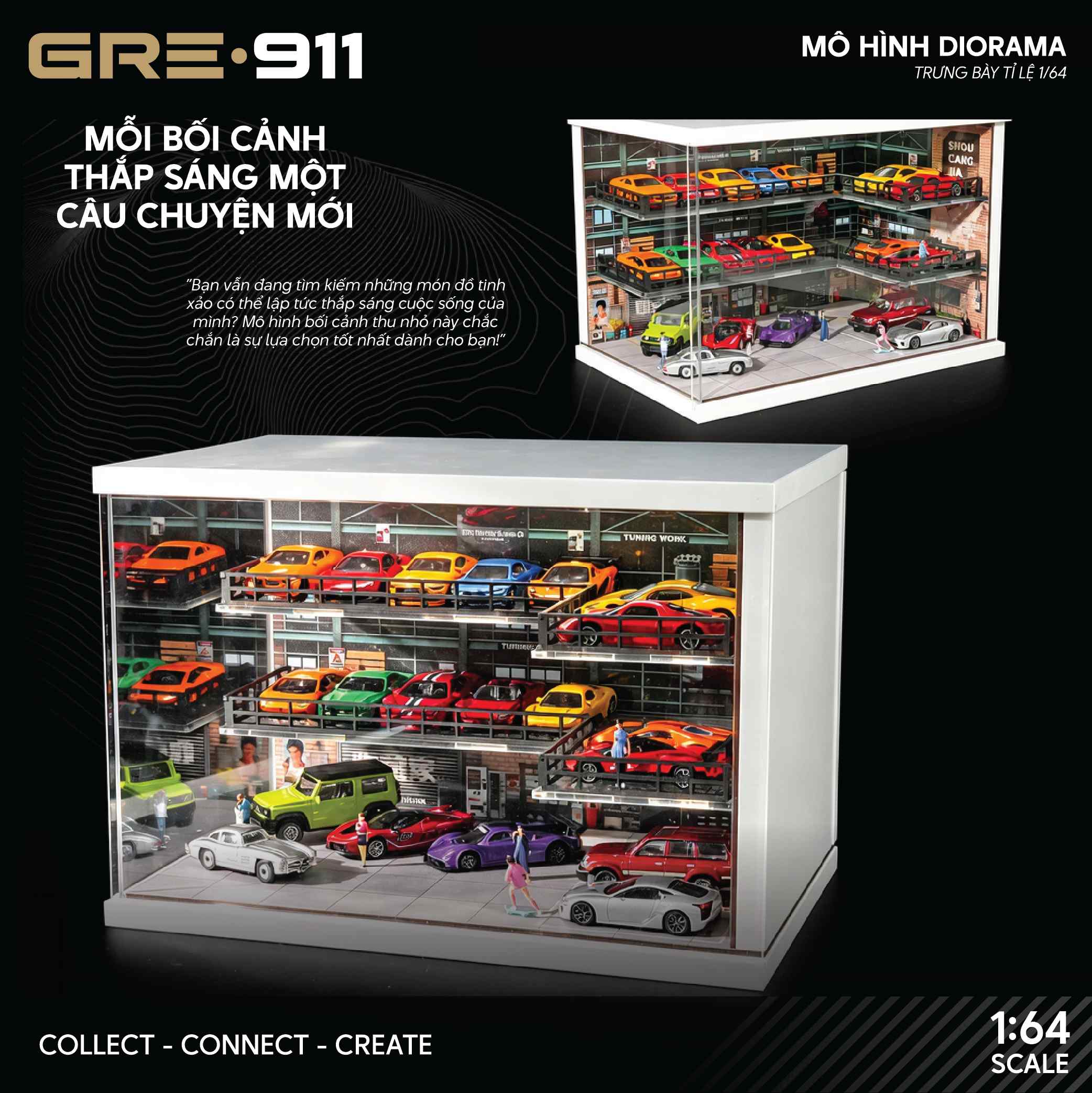 Mô Hình Trưng Bày Diorama Garage Công Nghiệp Retro 1:64 – SHOU CANG JIA | GRE911LED-76