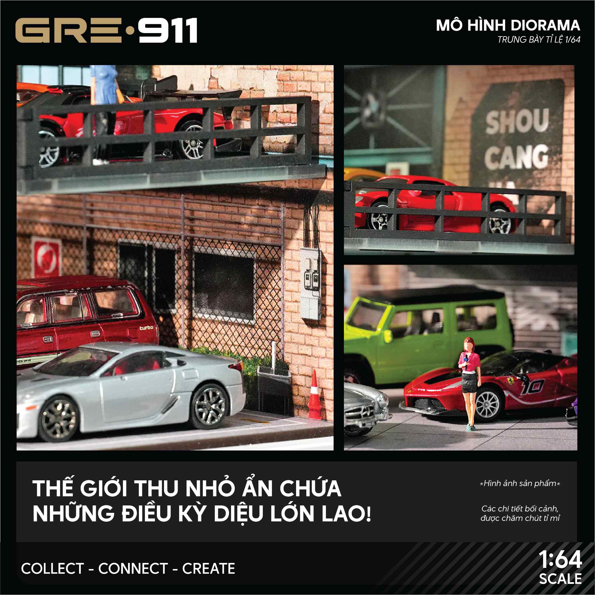 Mô Hình Trưng Bày Diorama Garage Công Nghiệp Retro 1:64 – SHOU CANG JIA | GRE911LED-76