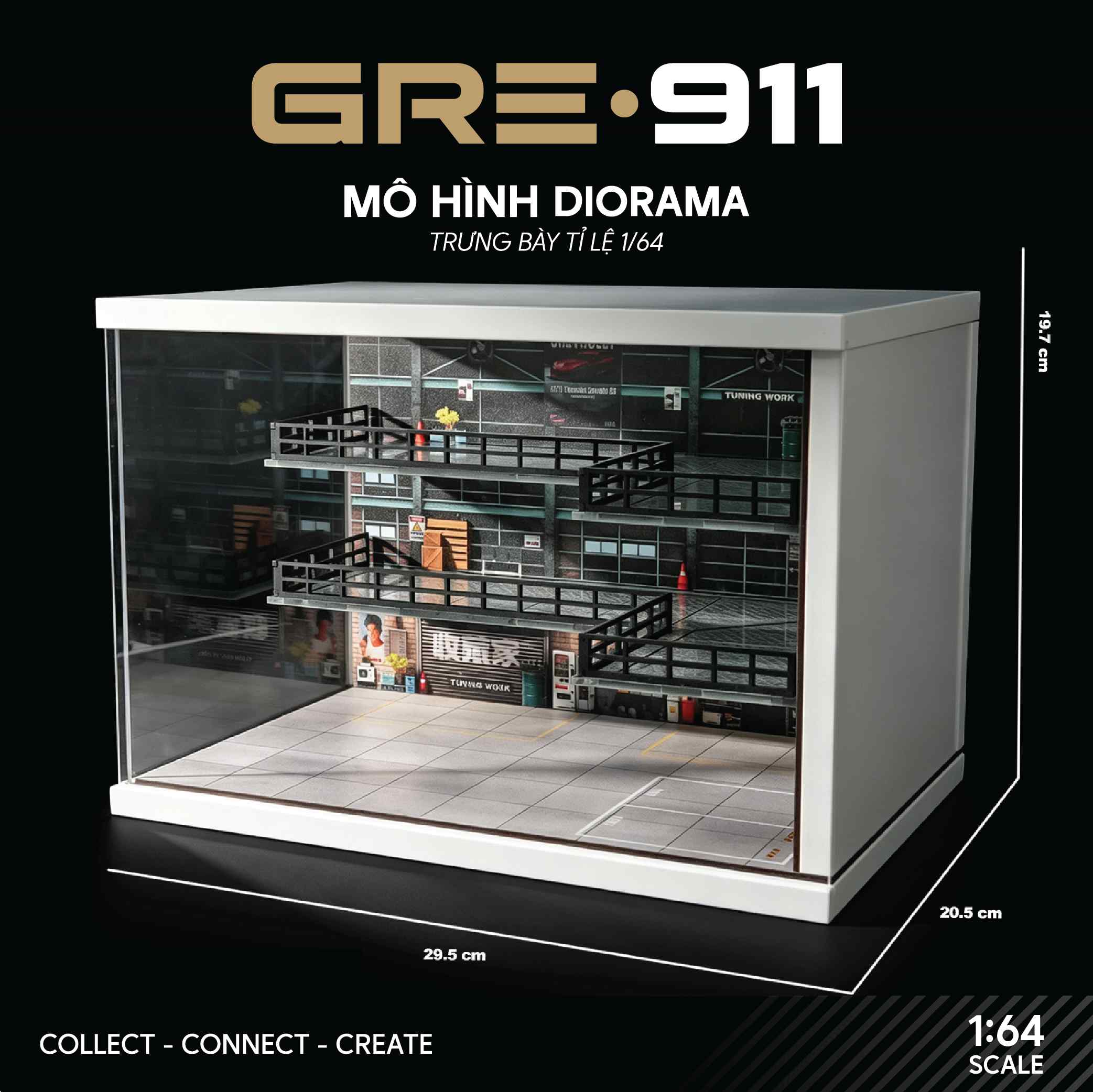 Mô Hình Trưng Bày Diorama Garage Công Nghiệp Retro 1:64 – SHOU CANG JIA | GRE911LED-76