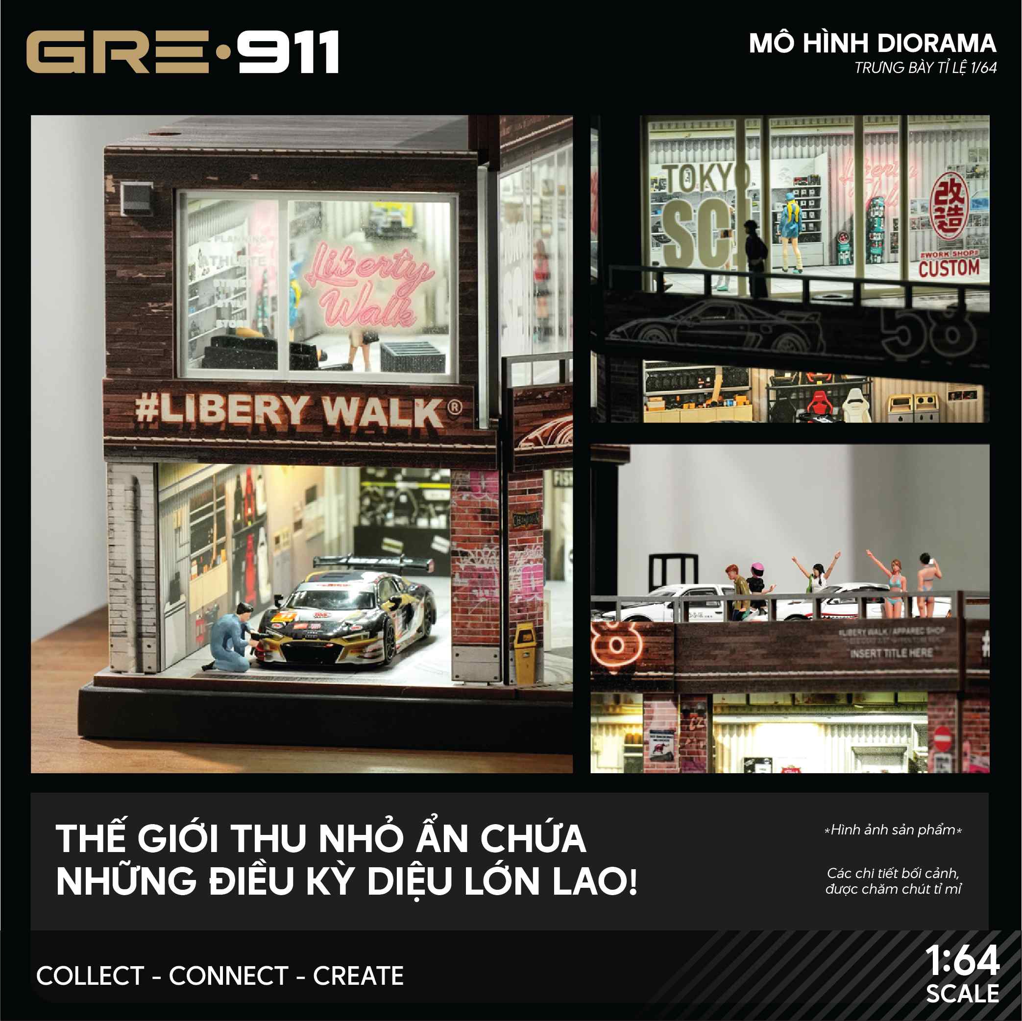 Mô Hình Trưng Bày Diorama 1:64 – Custom Tuning Garage | GRE911LED-81