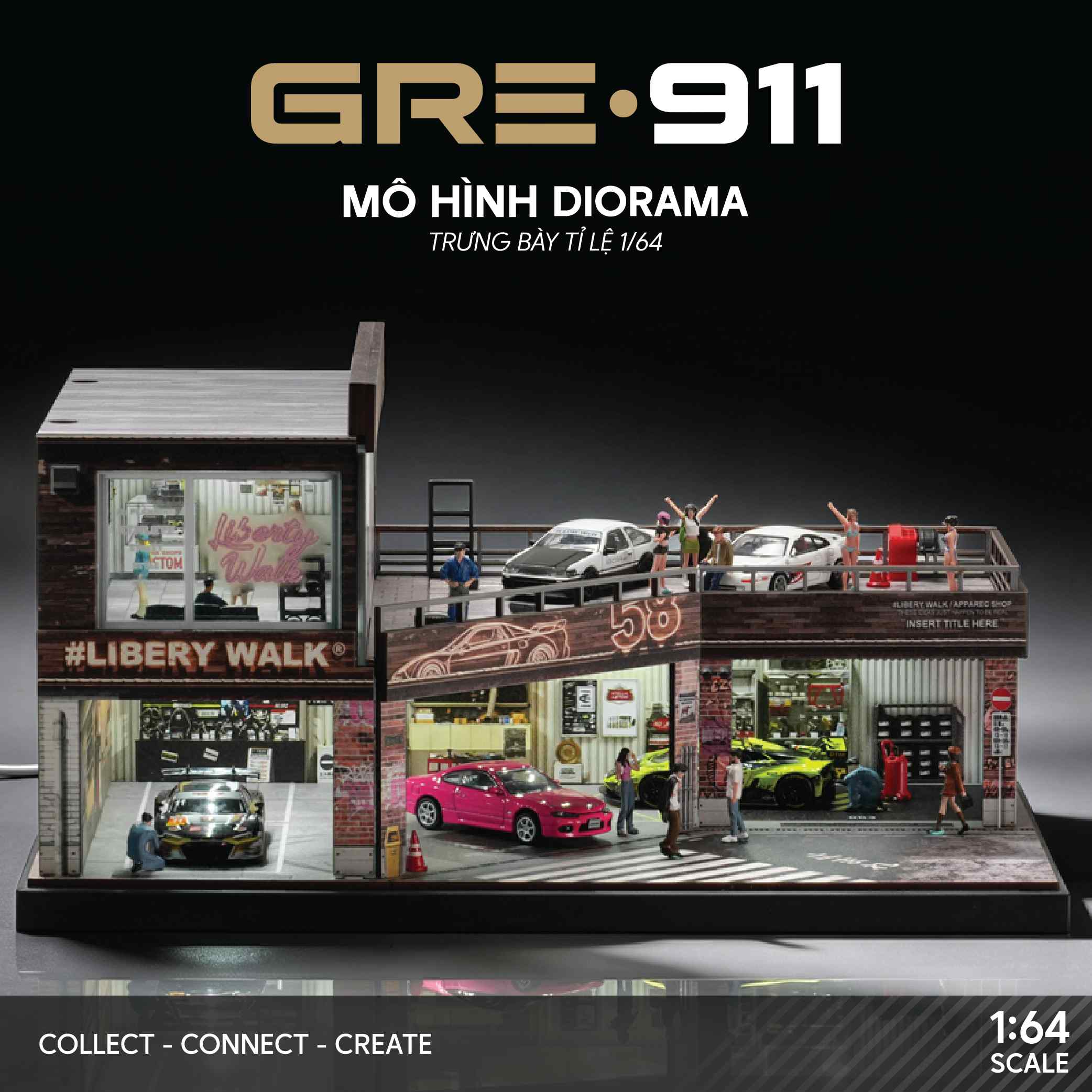 Mô Hình Trưng Bày Diorama 1:64 – Custom Tuning Garage | GRE911LED-81