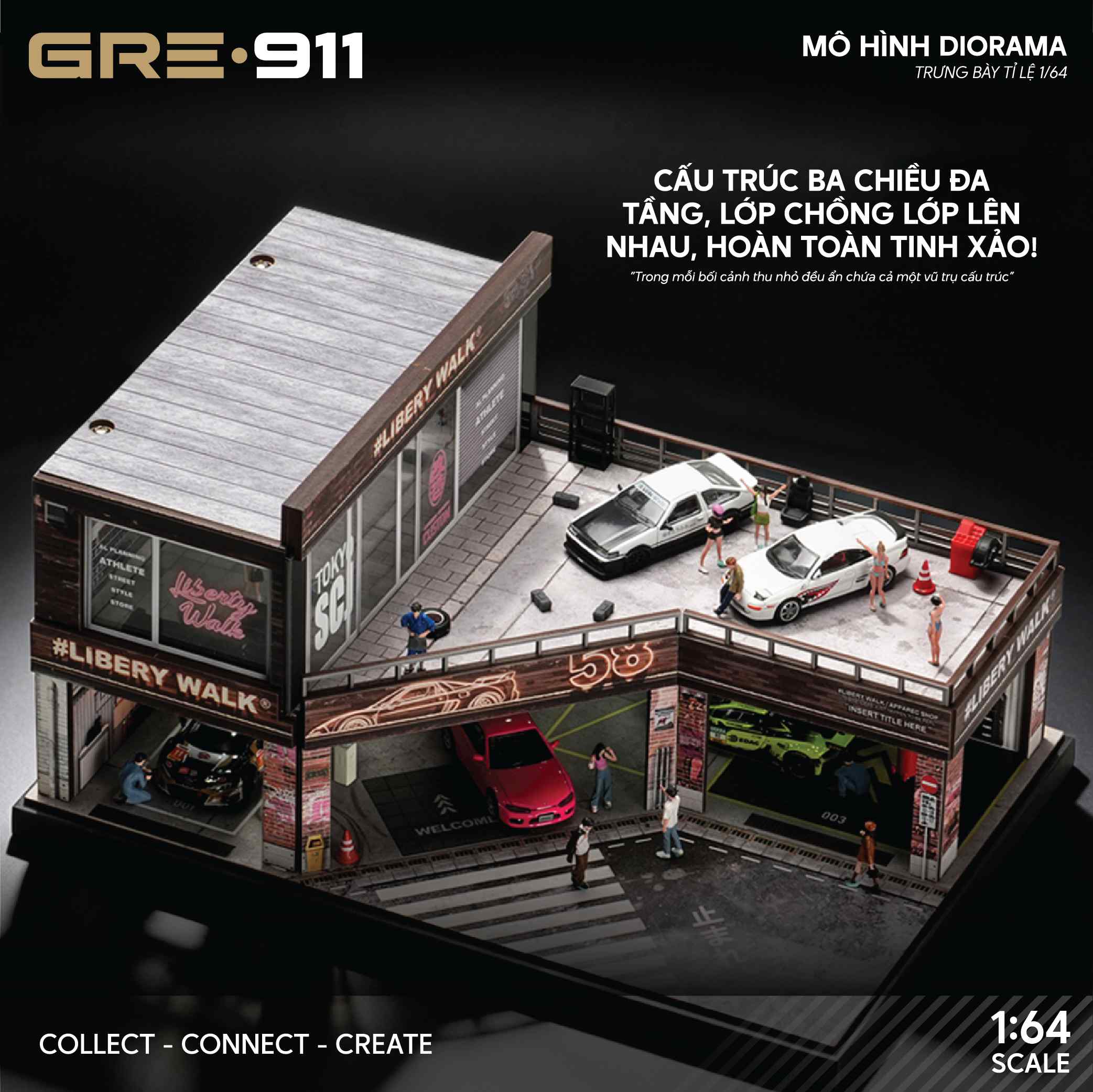 Mô Hình Trưng Bày Diorama 1:64 – Custom Tuning Garage | GRE911LED-81