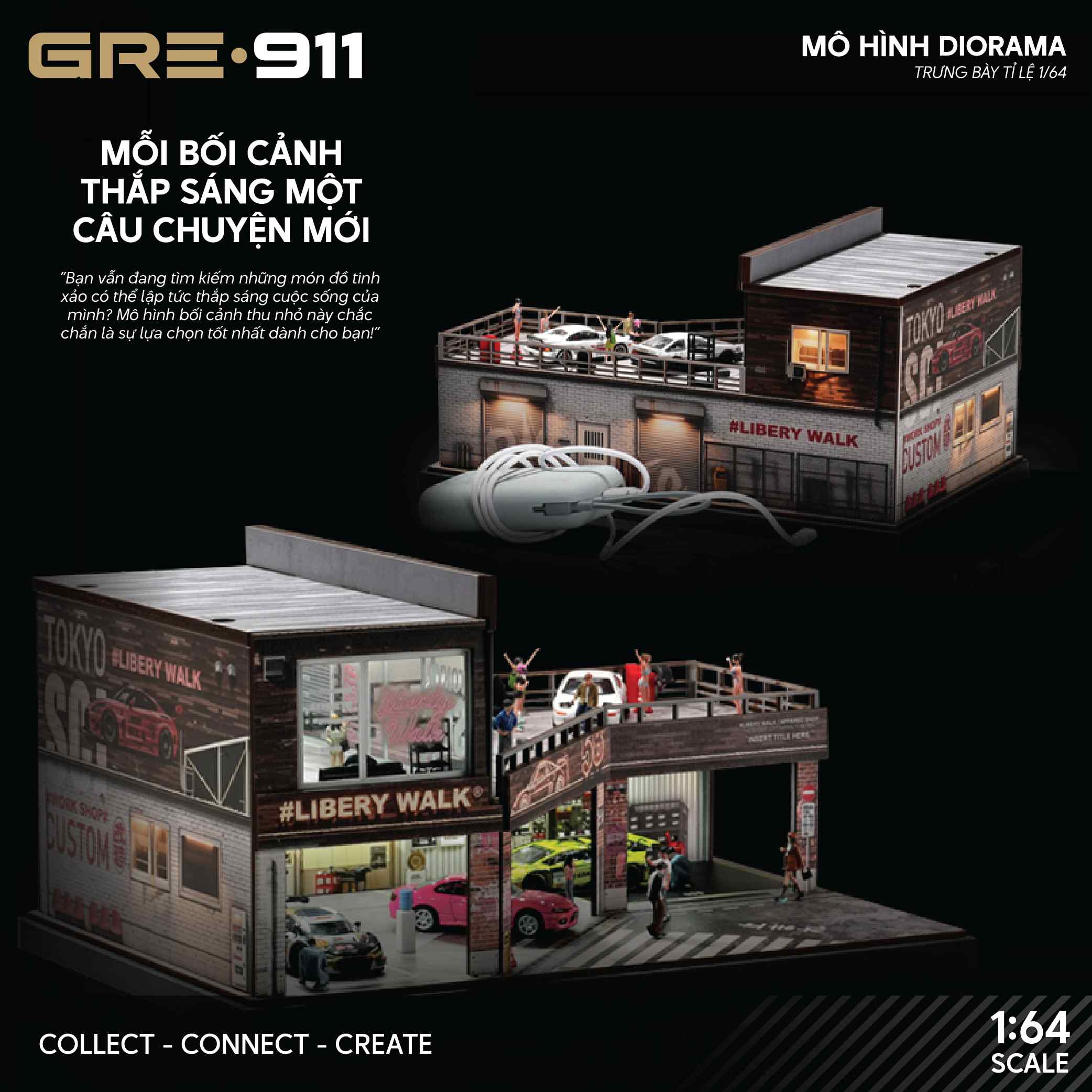 Mô Hình Trưng Bày Diorama 1:64 – Custom Tuning Garage | GRE911LED-81