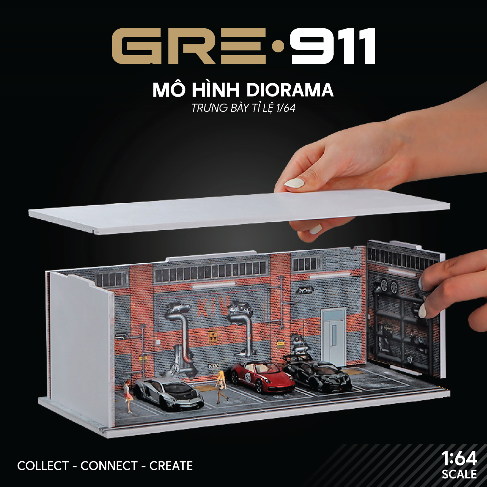 Diorama 1:64 Bãi Đỗ Xe 6 Slot Set 4 Có Đèn LED - Mica Chống Bụi GRE911LED-84