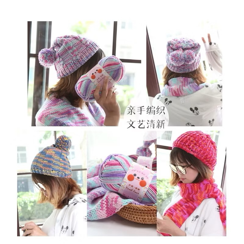 Len Yaoh Love Màu Loang Cuộn 100g-đan móc khăn mũ túi