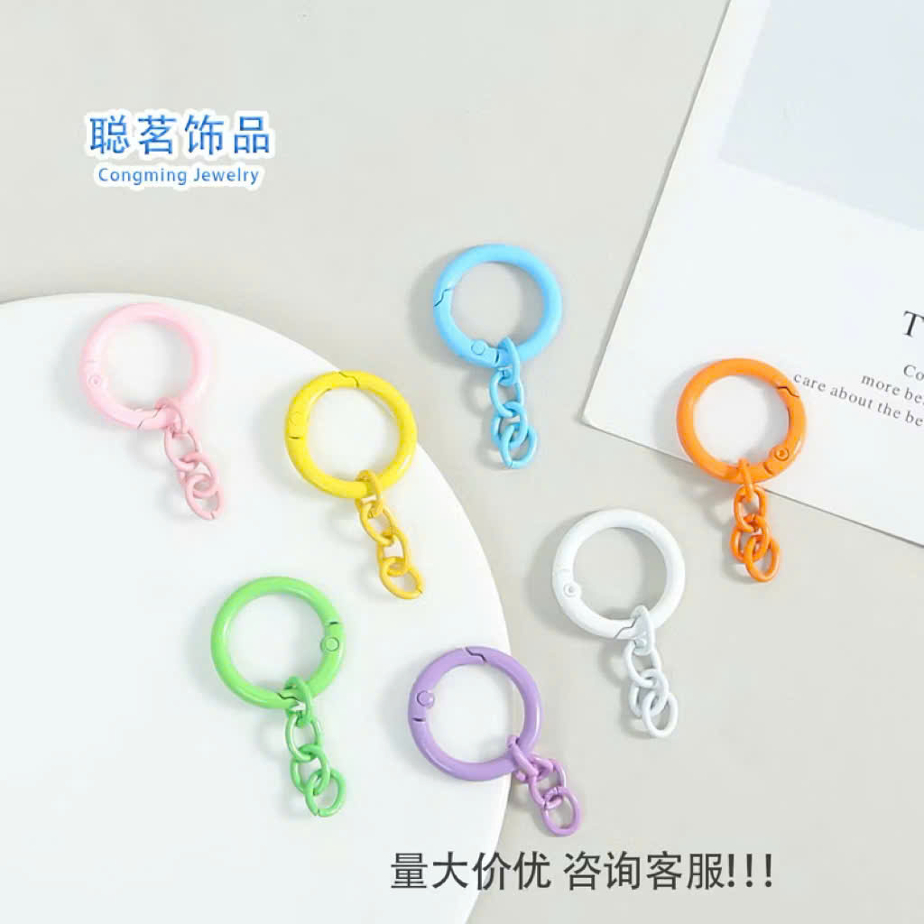 [Set 5 cái] Móc Khóa Tròn Màu Pastel Kèm Dây Xích