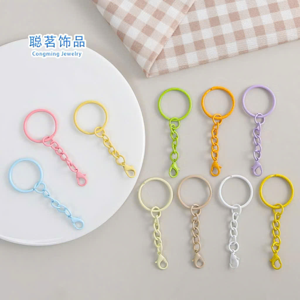 [Set 5 cái] Móc Khóa Tròn Màu Pastel Kèm Dây Xích