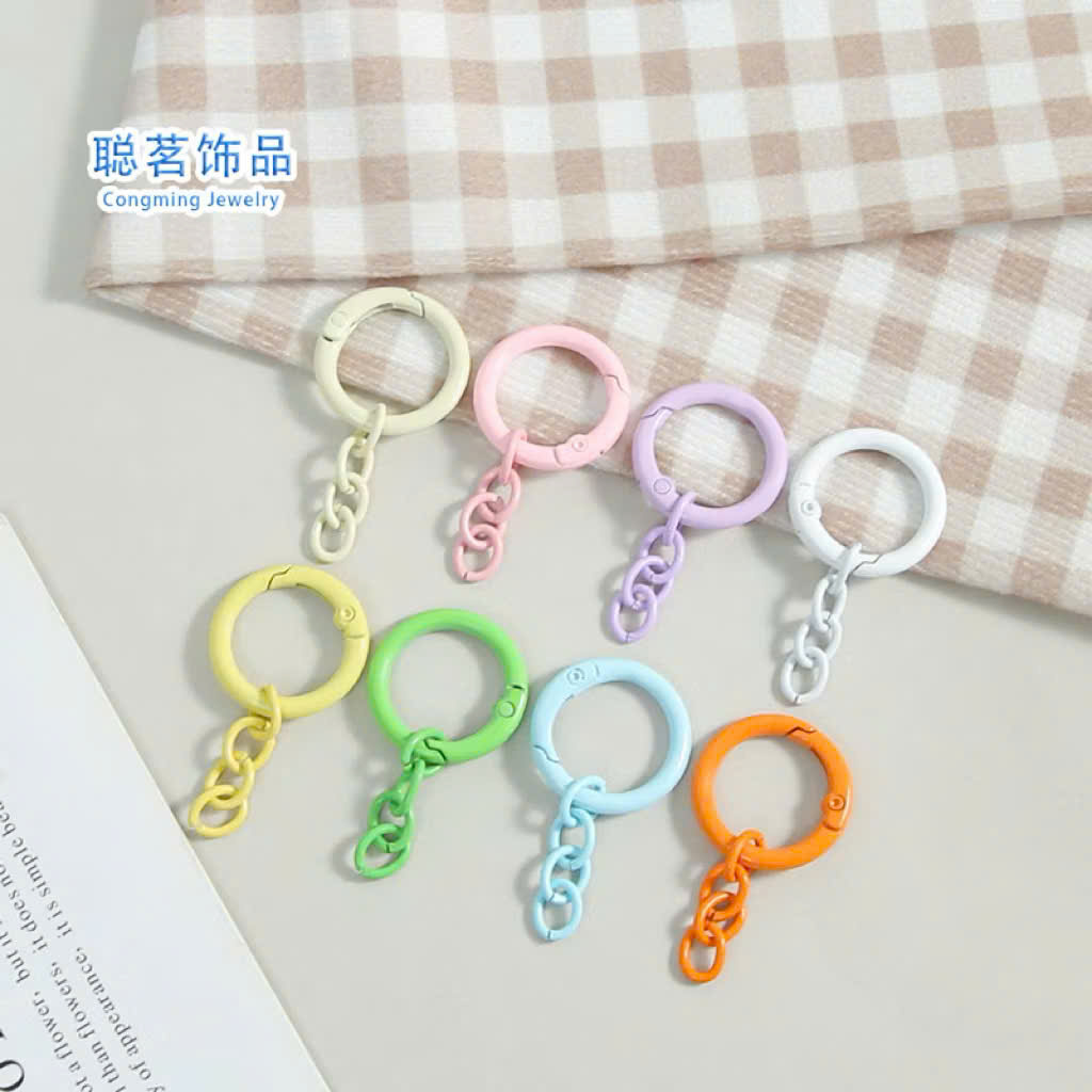 [Set 5 cái] Móc Khóa Tròn Màu Pastel Kèm Dây Xích