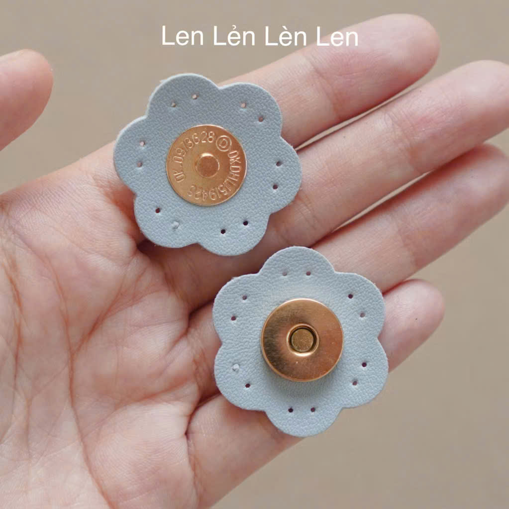 Nút hít gài hình hoa chất liệu da PU 15mm (tính cả hoa 35mm)