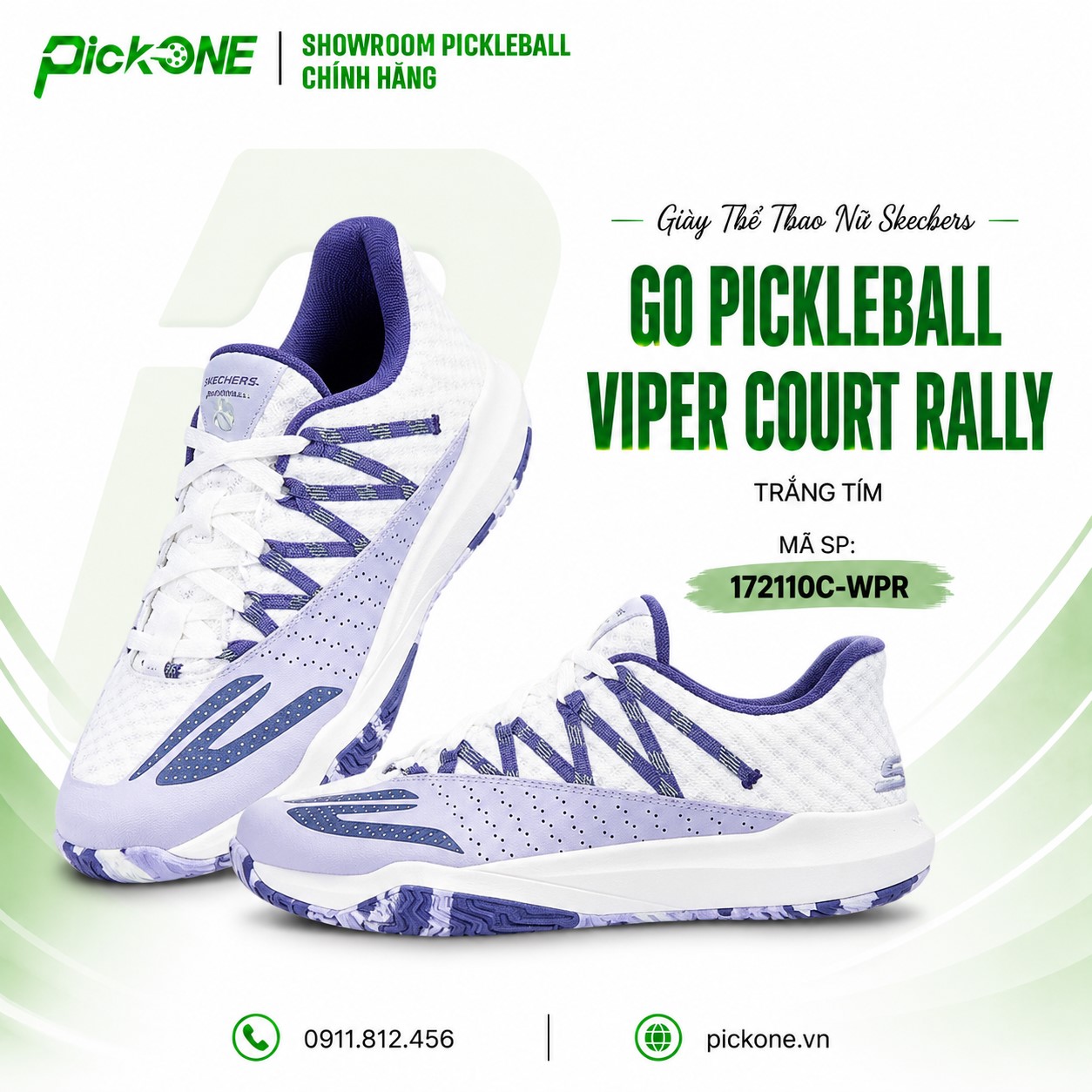 Giày Thể Thao Nữ Skechers Go Pickleball Viper Court Rally (Trắng tím)