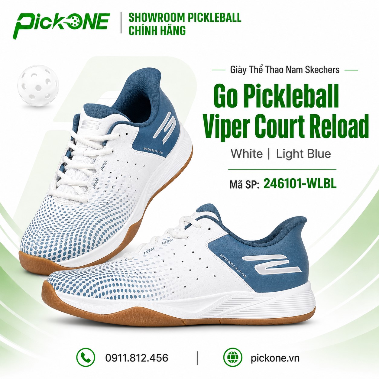 Giày Thể Thao Nam Skechers Go Pickleball Viper Court Reload White | Light Blue