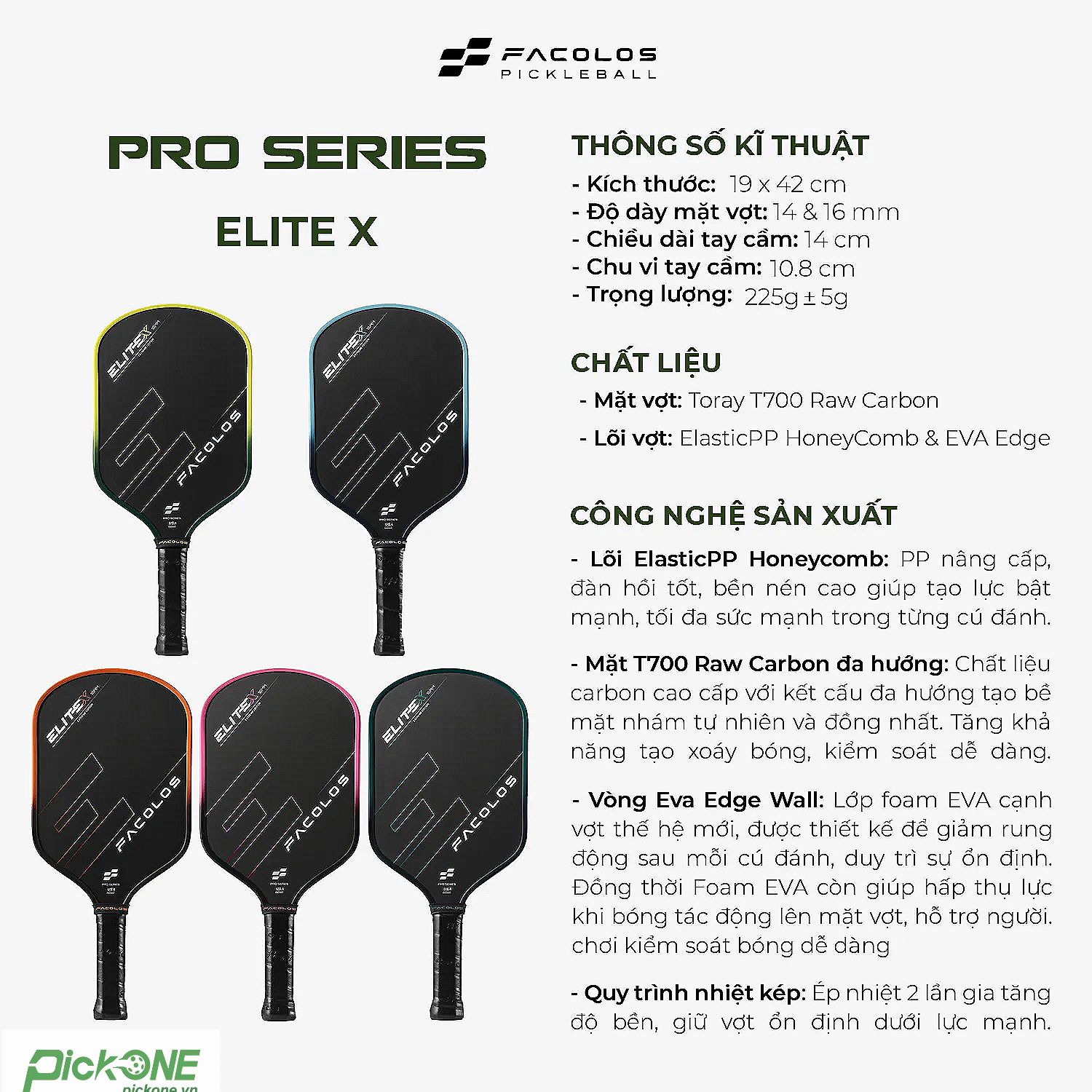 Vợt Pickleball Facolos Elite X 16mm (Standard)