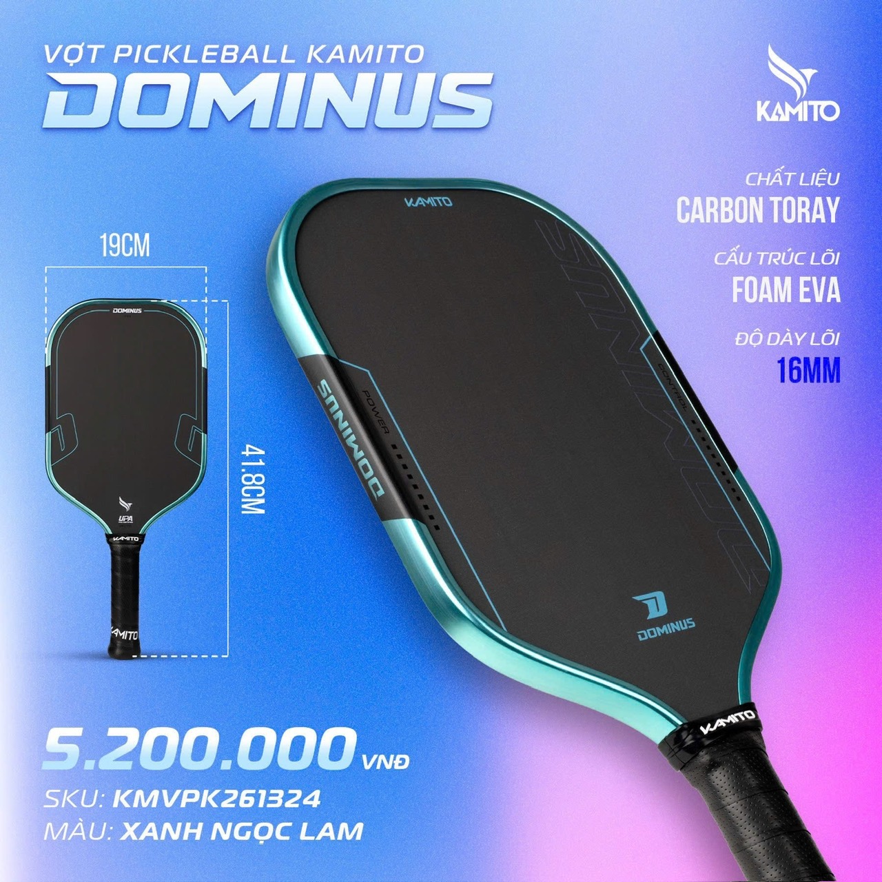 Vợt Pickleball Kamito Dominus (16mm)