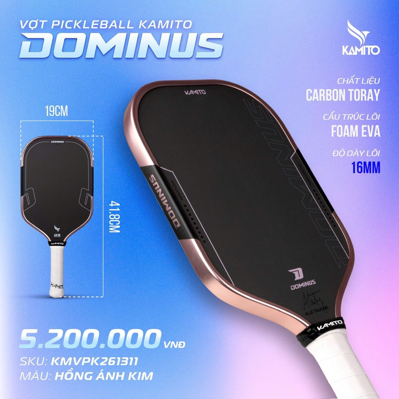 Vợt Pickleball Kamito Dominus (16mm)