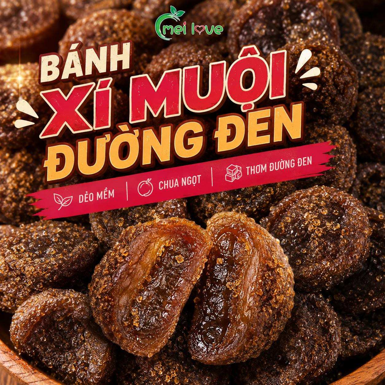 Bánh Xí Muội Đường Đen Cao Cấp, Dẻo Mềm, Chua Ngọt Hài Hòa, Thơm Đường Đen Đặc Trưng