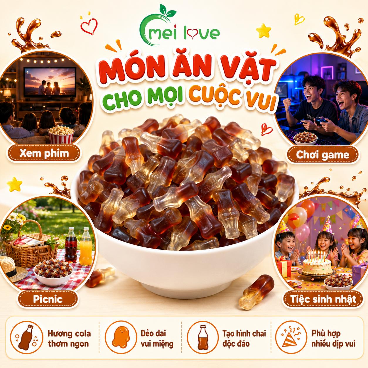 Kẹo Dẻo Chai Cola, Dẻo Dai, Hương Vị Cola Đậm Đà, Kẹo Hình Chai Ăn Vặt Cho Bé & Gia Đình