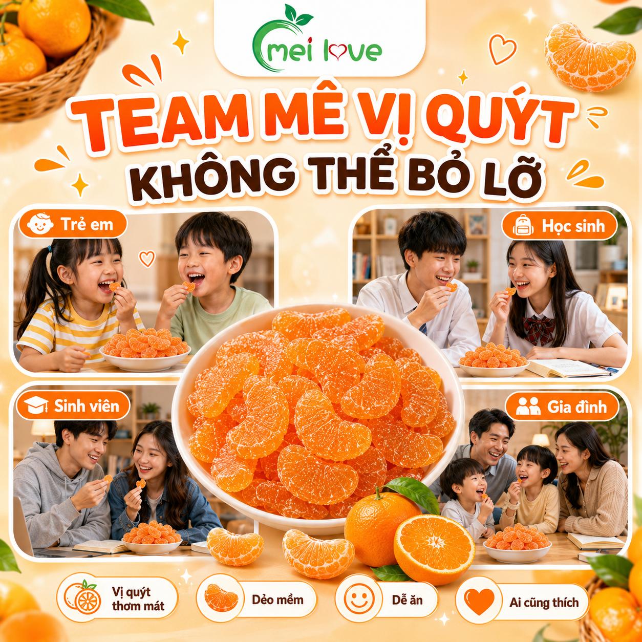 Kẹo Dẻo Múi Quýt Hương Quýt, Dẻo Mềm, Tạo Hình Múi Quýt Độc Đáo, Kẹo Ăn Vặt Cho Bé & Gia Đình