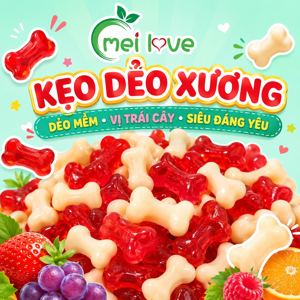 Kẹo Dẻo Xương Hương Trái Cây, Dẻo Mềm, Tạo Hình Chiếc Xương Độc Đáo, Kẹo Ăn Vặt Cho Bé & Gia Đình