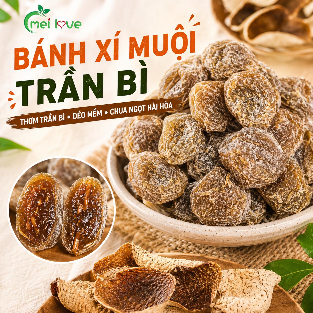 Bánh Xí Muội Trần Bì Cao Cấp, Dẻo Mềm, Chua Ngọt Hài Hòa, Hương Trần Bì Thơm Đặc Trưng