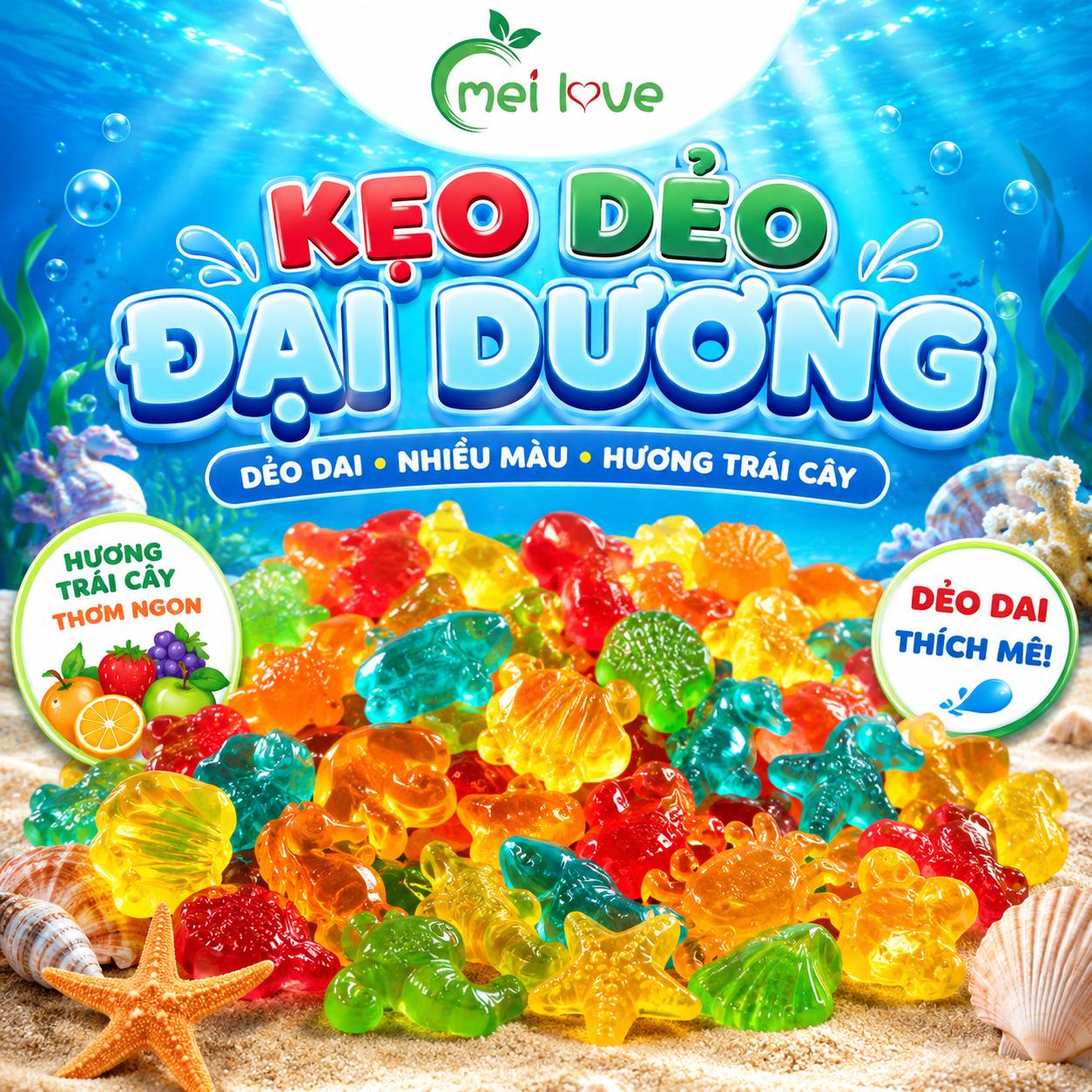 Kẹo Dẻo Đại Dương Hương Trái Cây, Dẻo Dai, Tạo Hình Sinh Vật Biển Đáng Yêu, Kẹo Ăn Vặt Cho Bé & Gia Đình