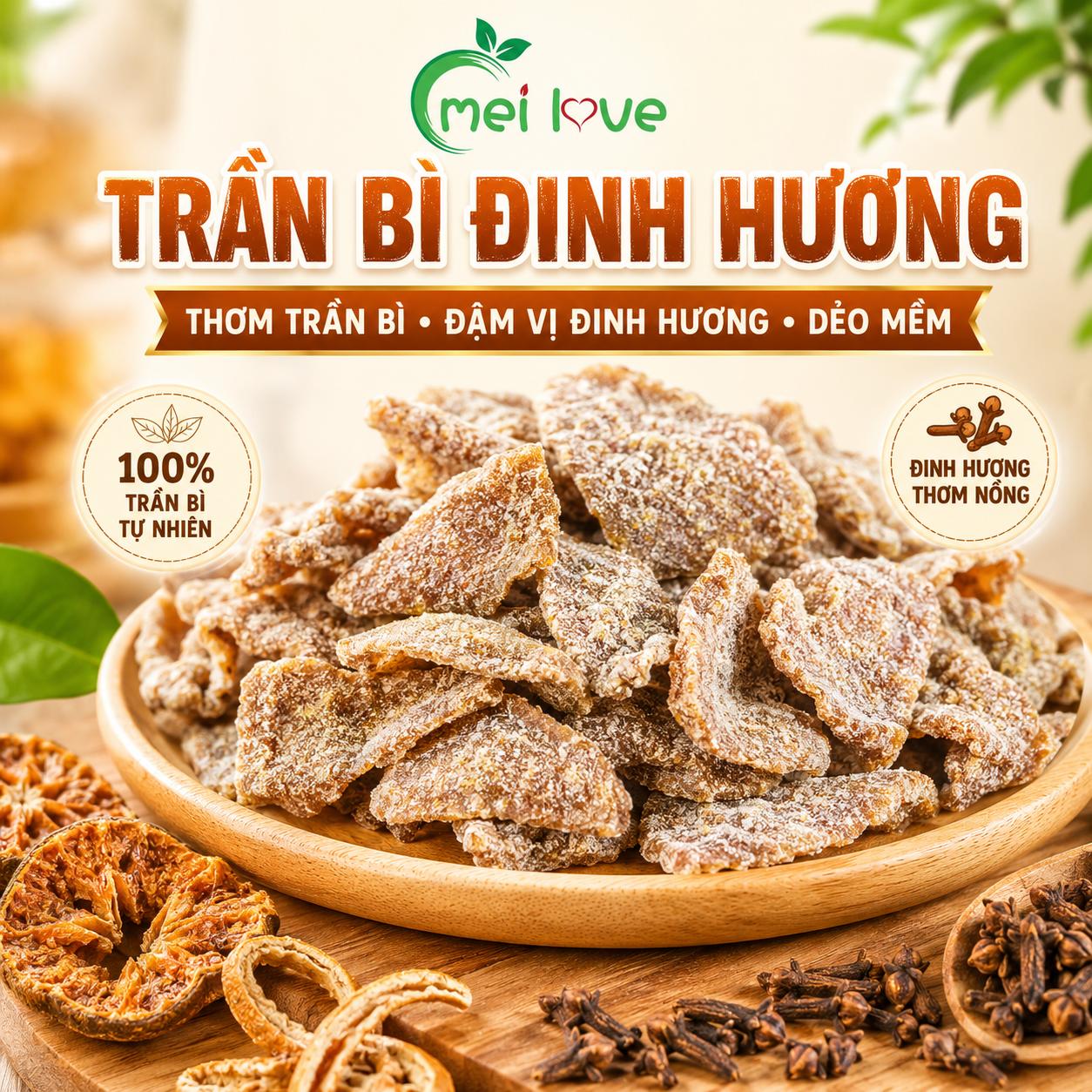 Trần Bì Đinh Hương Cao Cấp, Dẻo Mềm, Thơm Hương Trần Bì, Đậm Vị Đinh Hương, Món Ăn Vặt Truyền Thống