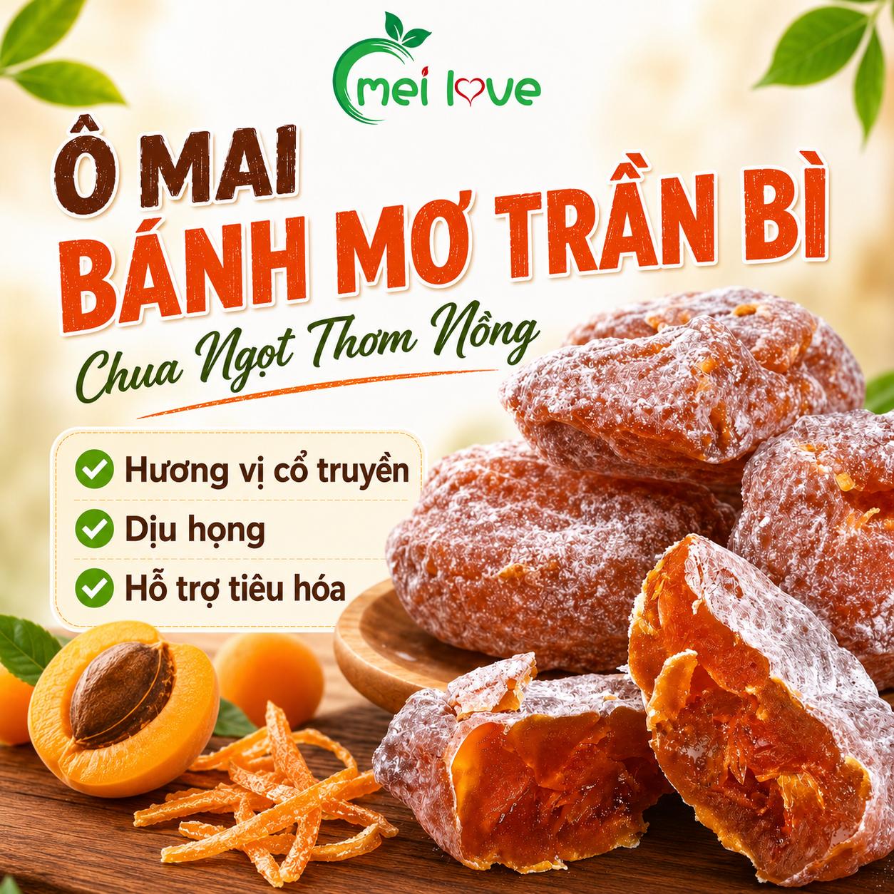 Ô Mai Bánh Mơ Trần Bì Cổ Truyền, Vị Chua Ngọt Hài Hòa, Thơm Ấm Vỏ Quýt