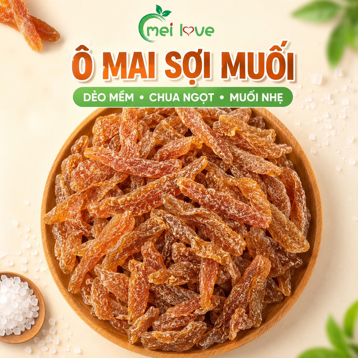 Ô Mai Sợi Muối Cao Cấp, Dẻo Mềm, Chua Ngọt Hài Hòa, Muối Phủ Nhẹ, Món Ăn Vặt Đậm Vị