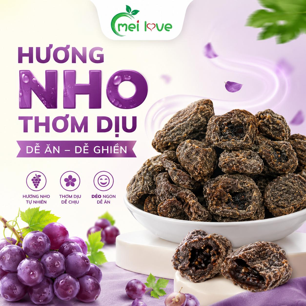 Bánh Xí Muội Vị Nho Cao Cấp, Dẻo Mềm, Chua Ngọt Hài Hòa, Hương Nho Thơm Dịu