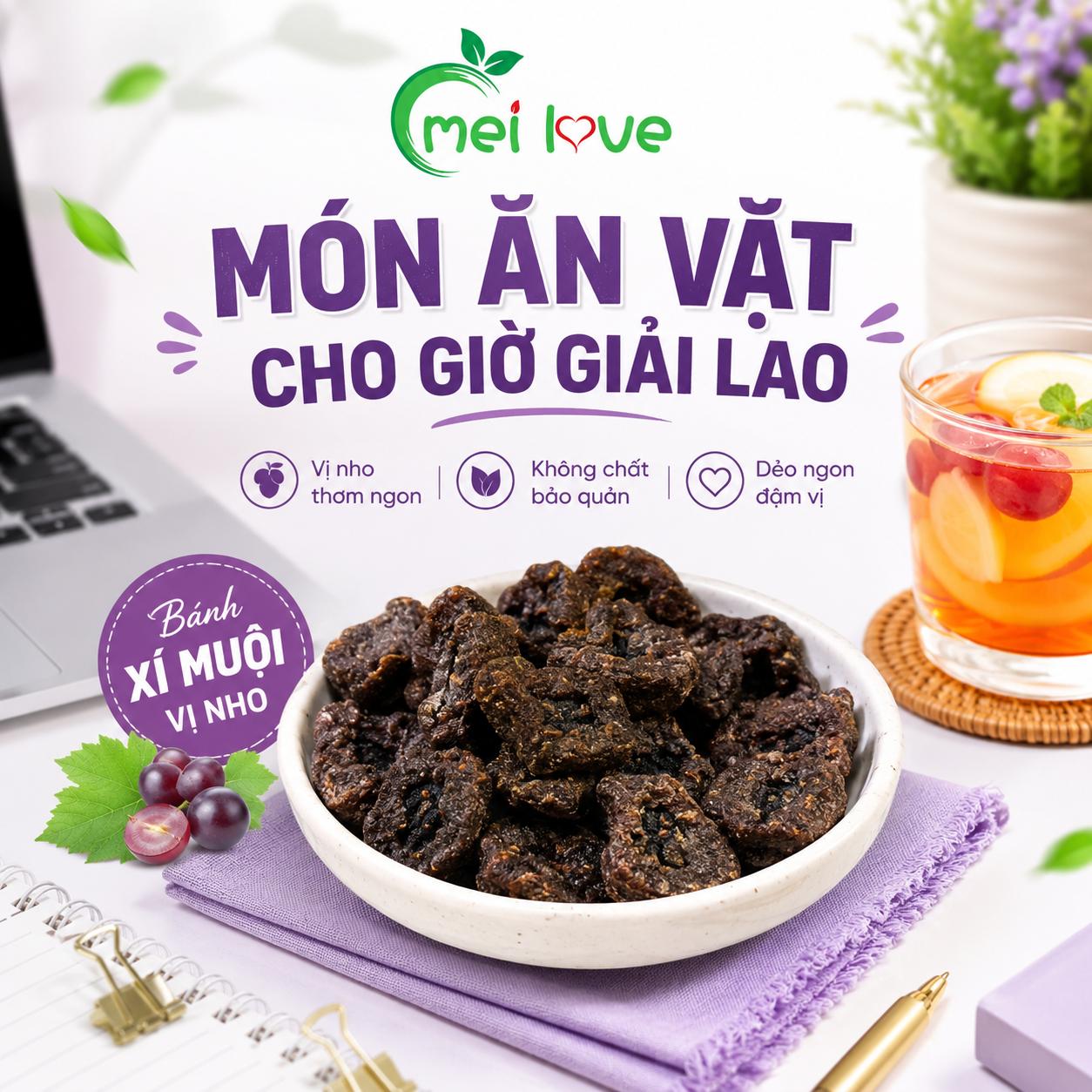 Bánh Xí Muội Vị Nho Cao Cấp, Dẻo Mềm, Chua Ngọt Hài Hòa, Hương Nho Thơm Dịu