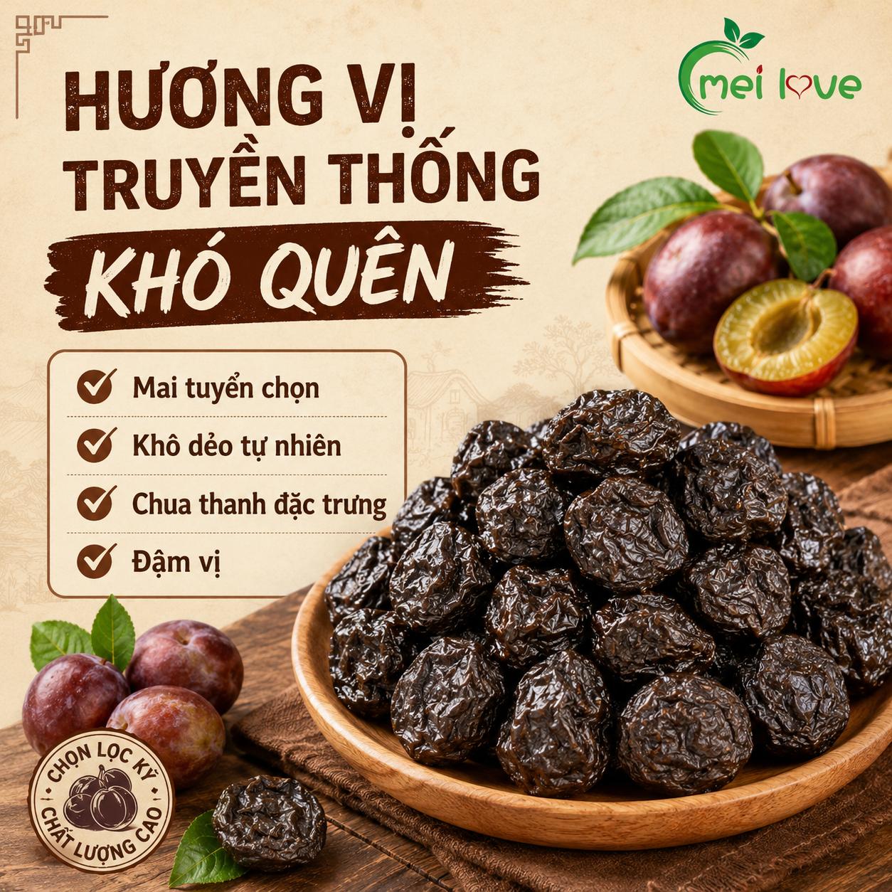 Mai Chua Khô Cao Cấp, Khô Dẻo Tự Nhiên, Chua Thanh Đậm Vị, Món Ăn Vặt Truyền Thống