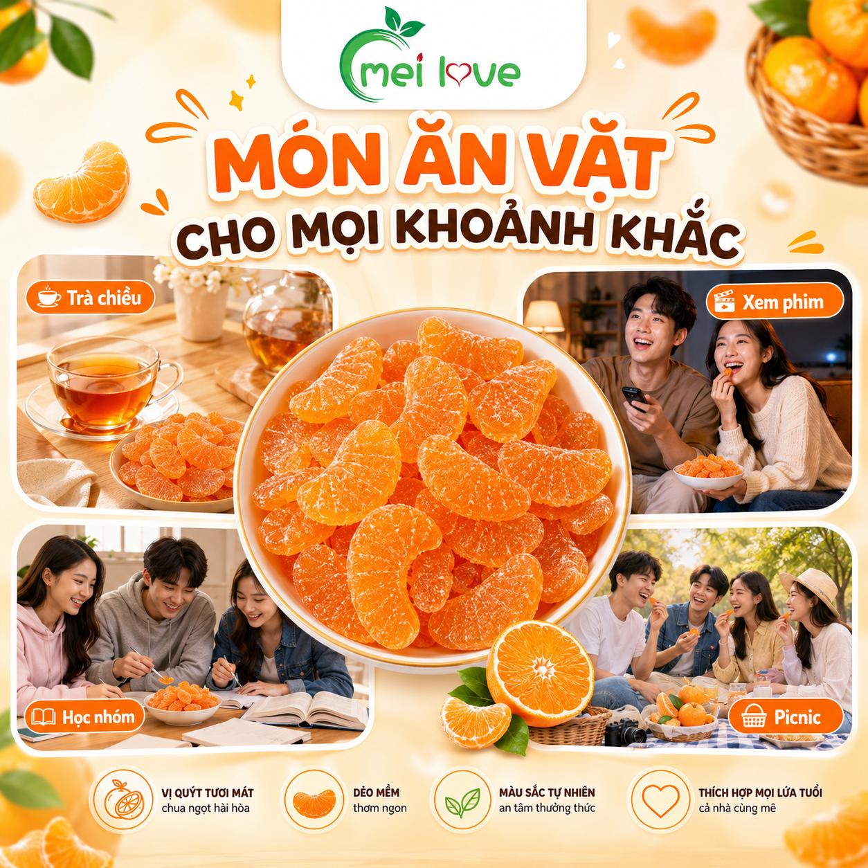 Kẹo Dẻo Múi Quýt Hương Quýt, Dẻo Mềm, Tạo Hình Múi Quýt Độc Đáo, Kẹo Ăn Vặt Cho Bé & Gia Đình