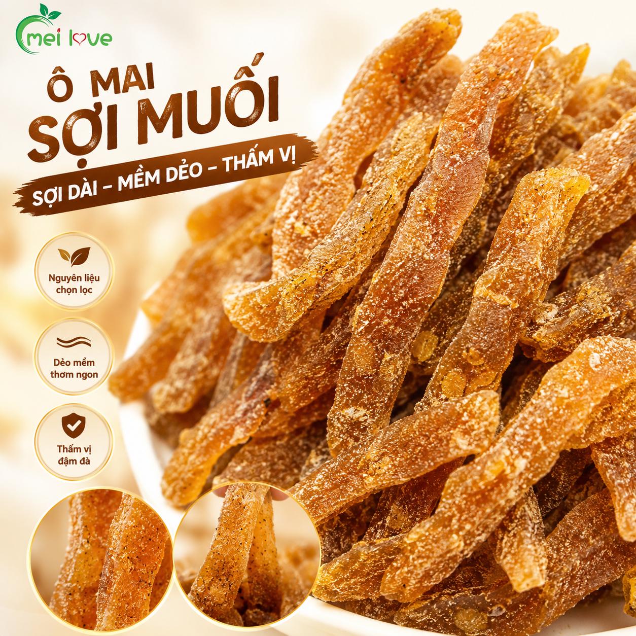 Ô Mai Sợi Muối Cao Cấp, Dẻo Mềm, Chua Ngọt Hài Hòa, Muối Phủ Nhẹ, Món Ăn Vặt Đậm Vị