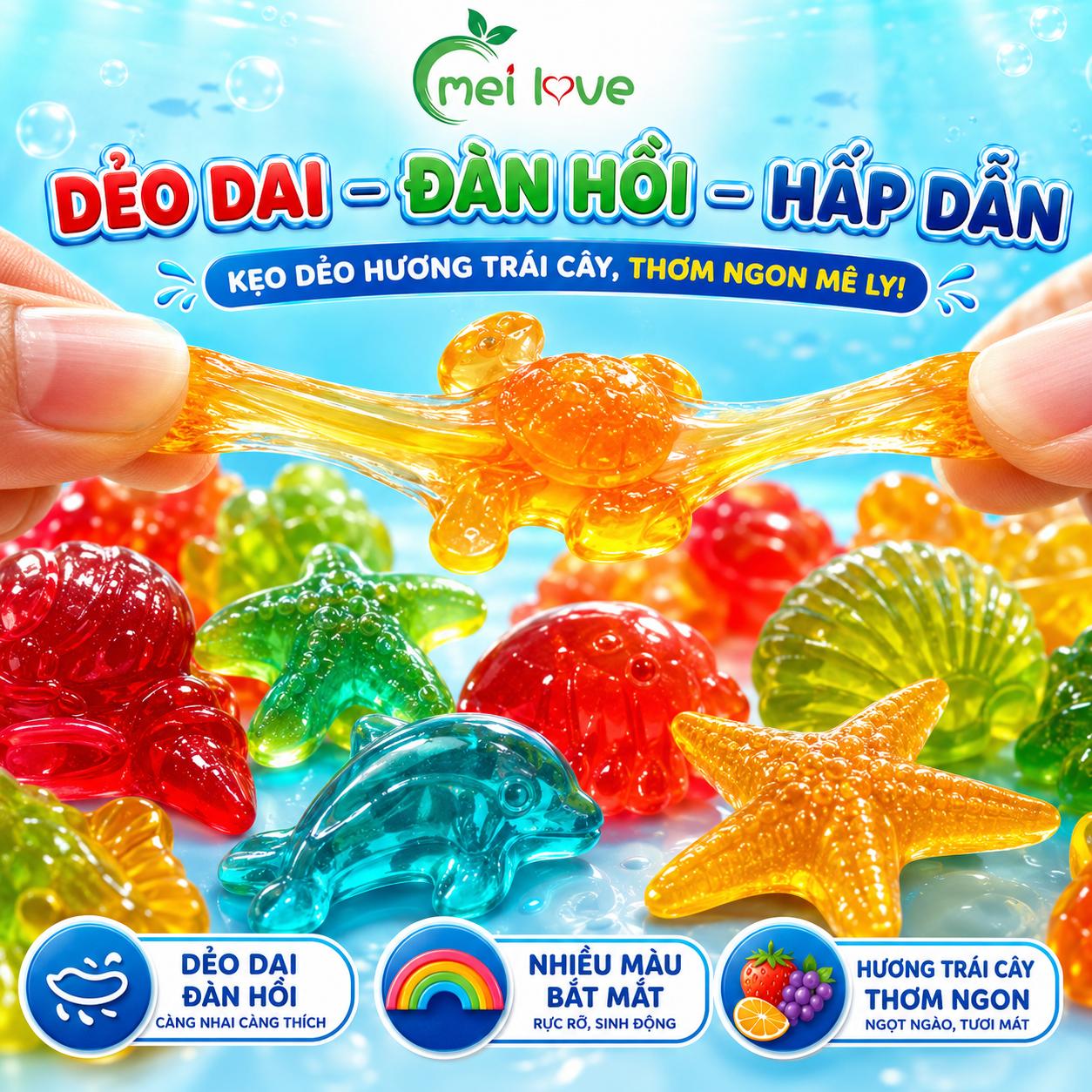 Kẹo Dẻo Đại Dương Hương Trái Cây, Dẻo Dai, Tạo Hình Sinh Vật Biển Đáng Yêu, Kẹo Ăn Vặt Cho Bé & Gia Đình