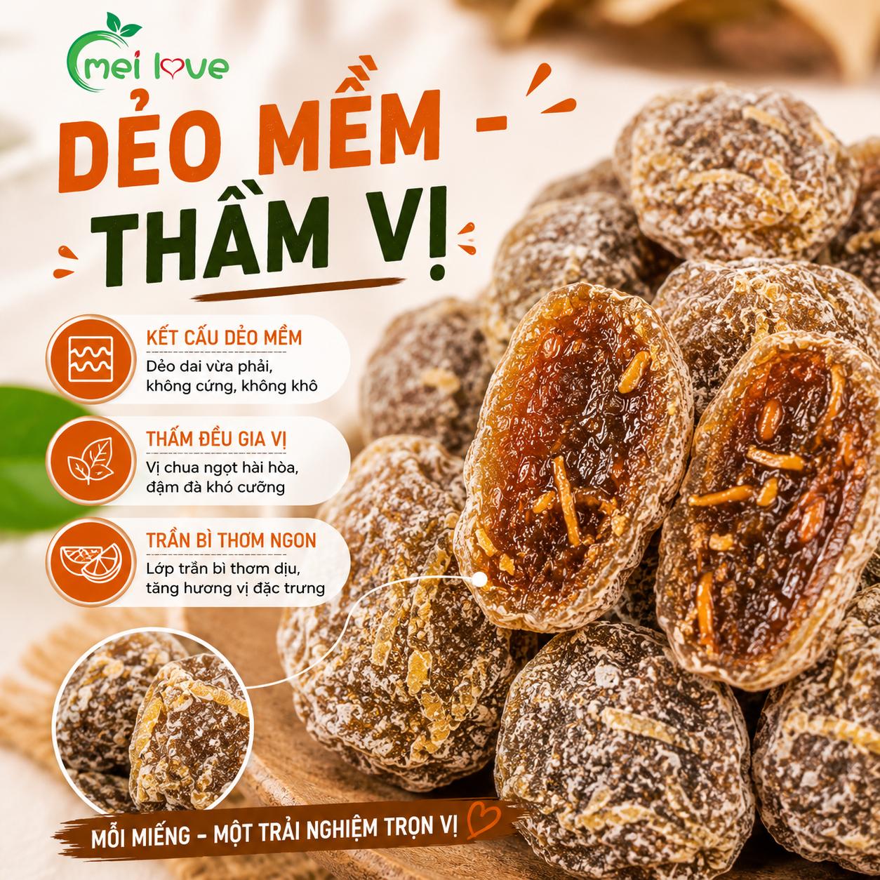 Bánh Xí Muội Trần Bì Cao Cấp, Dẻo Mềm, Chua Ngọt Hài Hòa, Hương Trần Bì Thơm Đặc Trưng