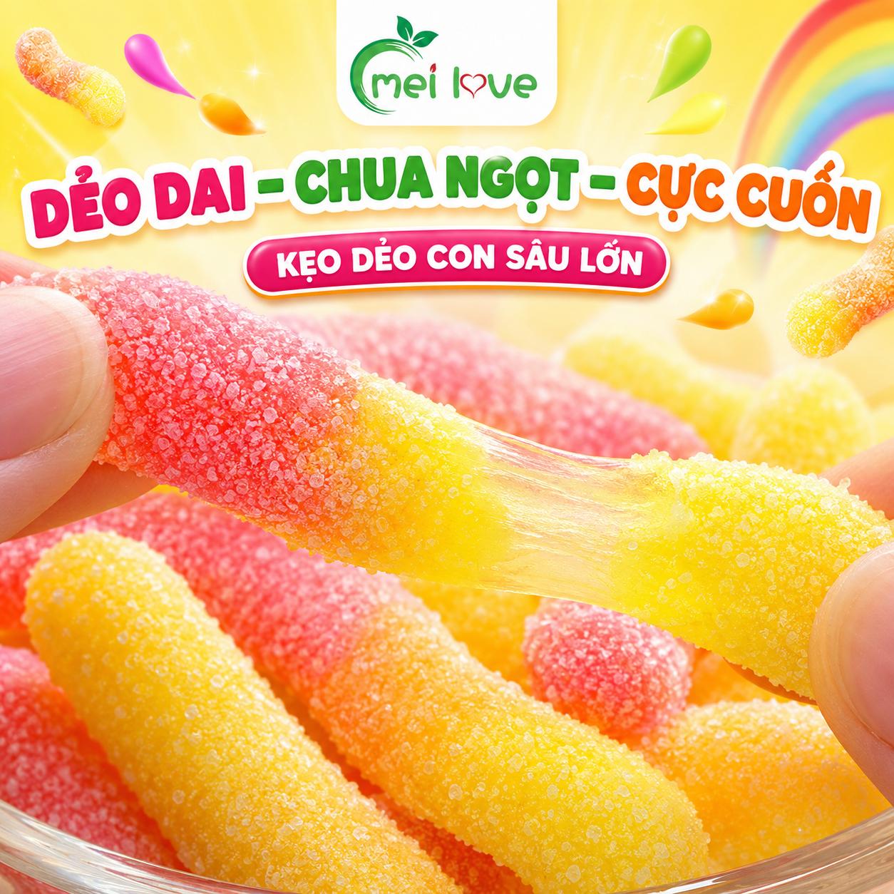 Kẹo Dẻo Con Sâu Lớn Bọc Đường Chua Ngọt, Dẻo Dai, Hương Trái Cây, Kẹo Ăn Vặt Cho Bé & Gia Đình