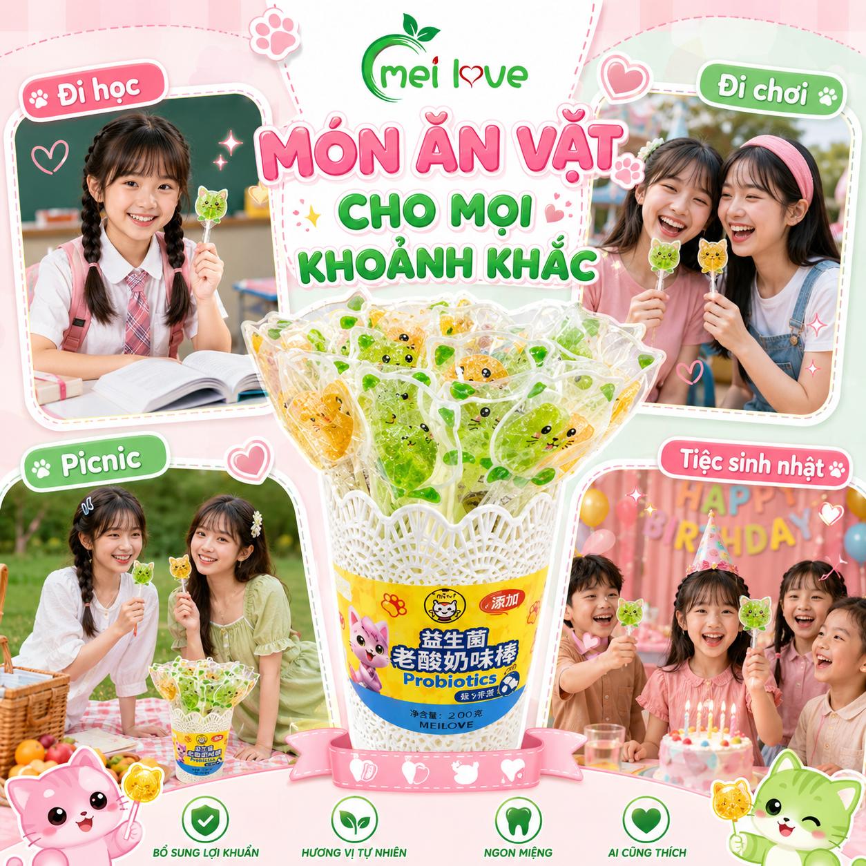 Kẹo Dẻo Cây Con Mèo Hương Trái Cây, Dẻo Mềm, Tạo Hình Mèo Đáng Yêu, Kẹo Ăn Vặt Cho Bé & Gia Đình